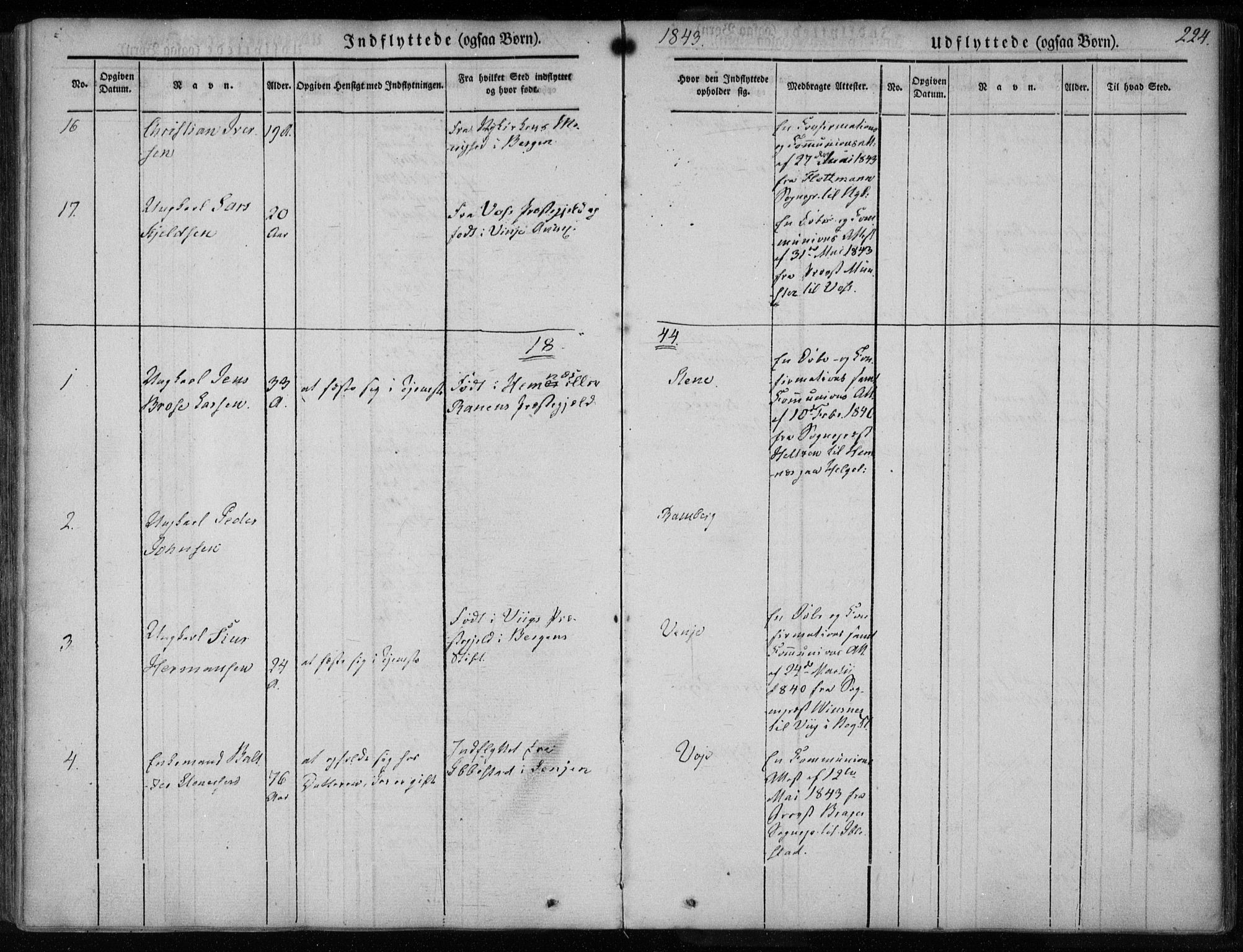 Ministerialprotokoller, klokkerbøker og fødselsregistre - Nordland, AV/SAT-A-1459/891/L1299: Parish register (official) no. 891A04, 1841-1856, p. 224