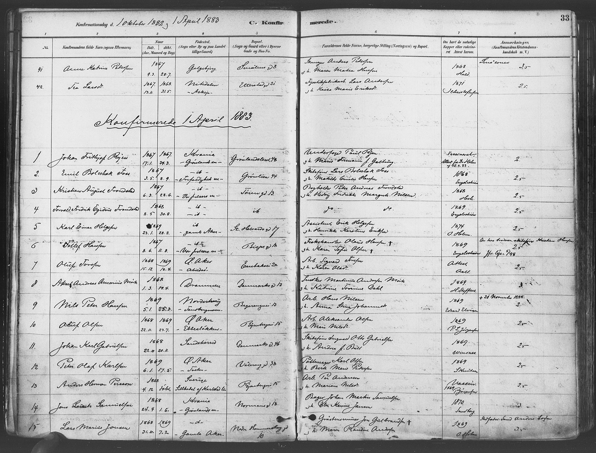 Gamlebyen prestekontor Kirkebøker, SAO/A-10884/F/Fa/L0006: Parish register (official) no. 6, 1881-1890, p. 33