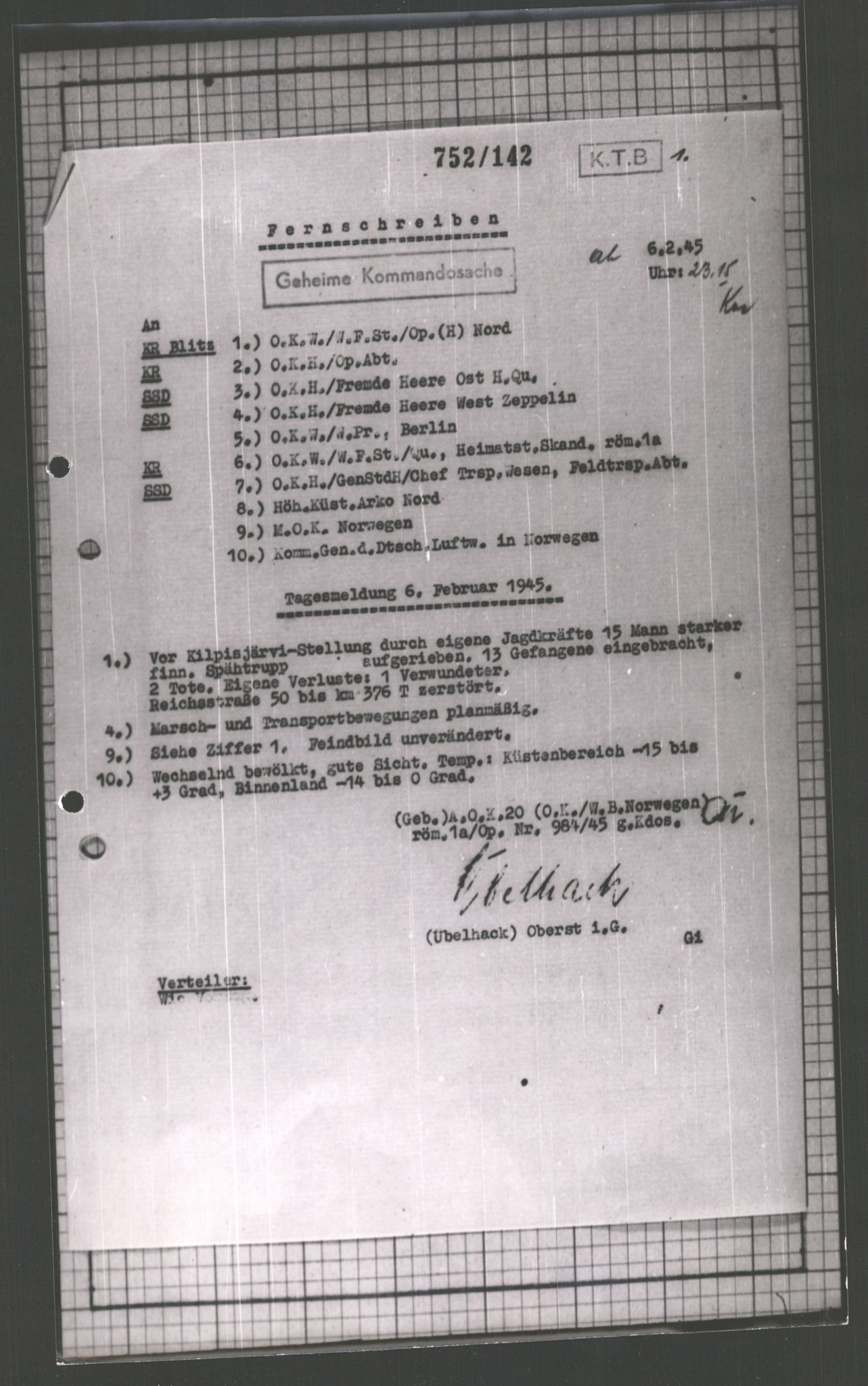 Forsvarets Overkommando. 2 kontor. Arkiv 11.4. Spredte tyske arkivsaker, AV/RA-RAFA-7031/D/Dar/Dara/L0002: Krigsdagbøker for 20. Gebirgs-Armee-Oberkommando (AOK 20), 1945, p. 645