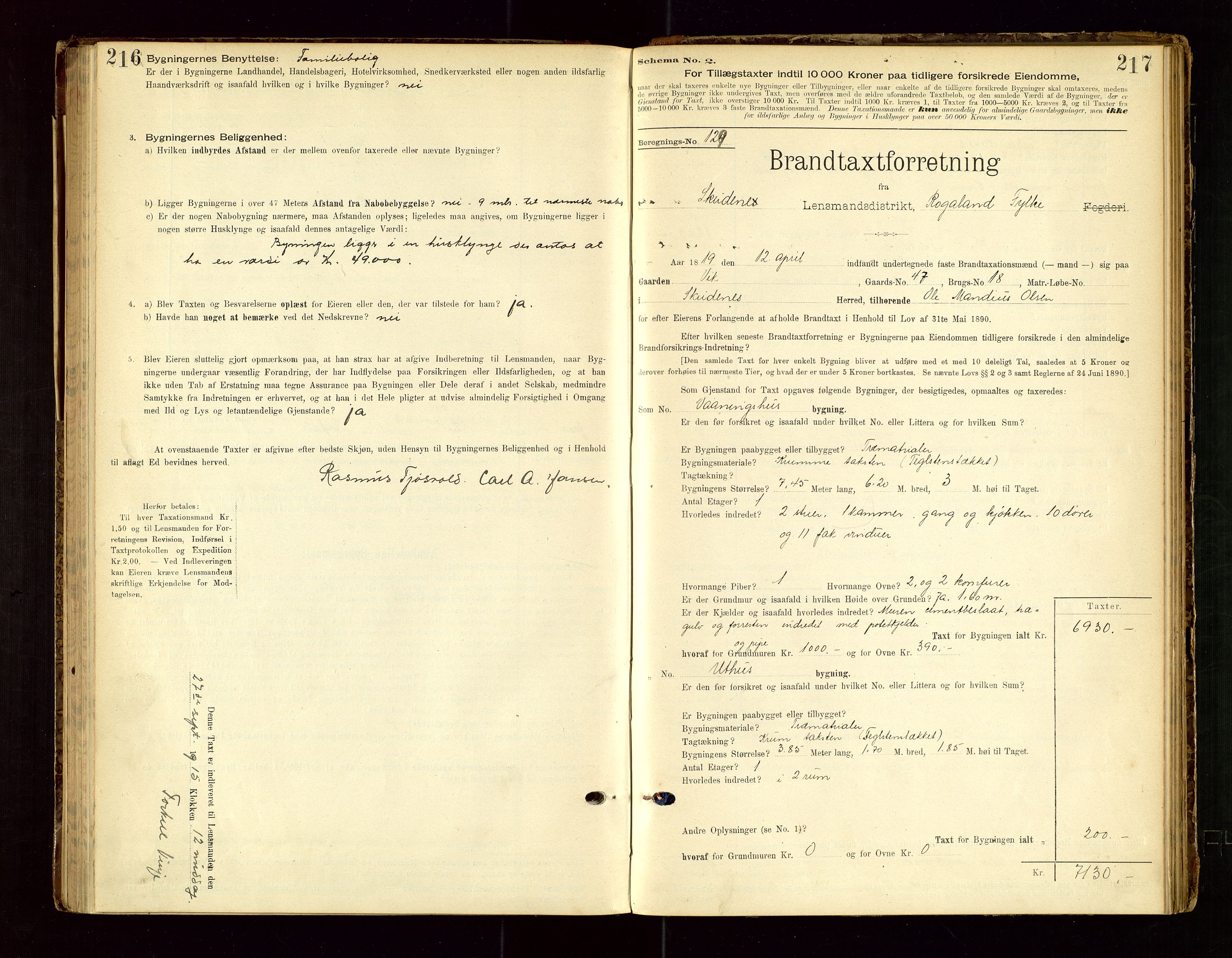 Skudenes lensmannskontor, AV/SAST-A-100444/Gob/L0001: "Brandtaxationsprotokoll", 1895-1924, p. 216-217