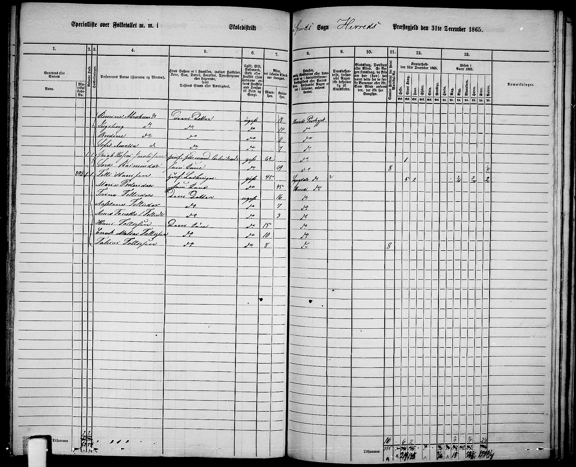 RA, 1865 census for Herad, 1865, p. 72