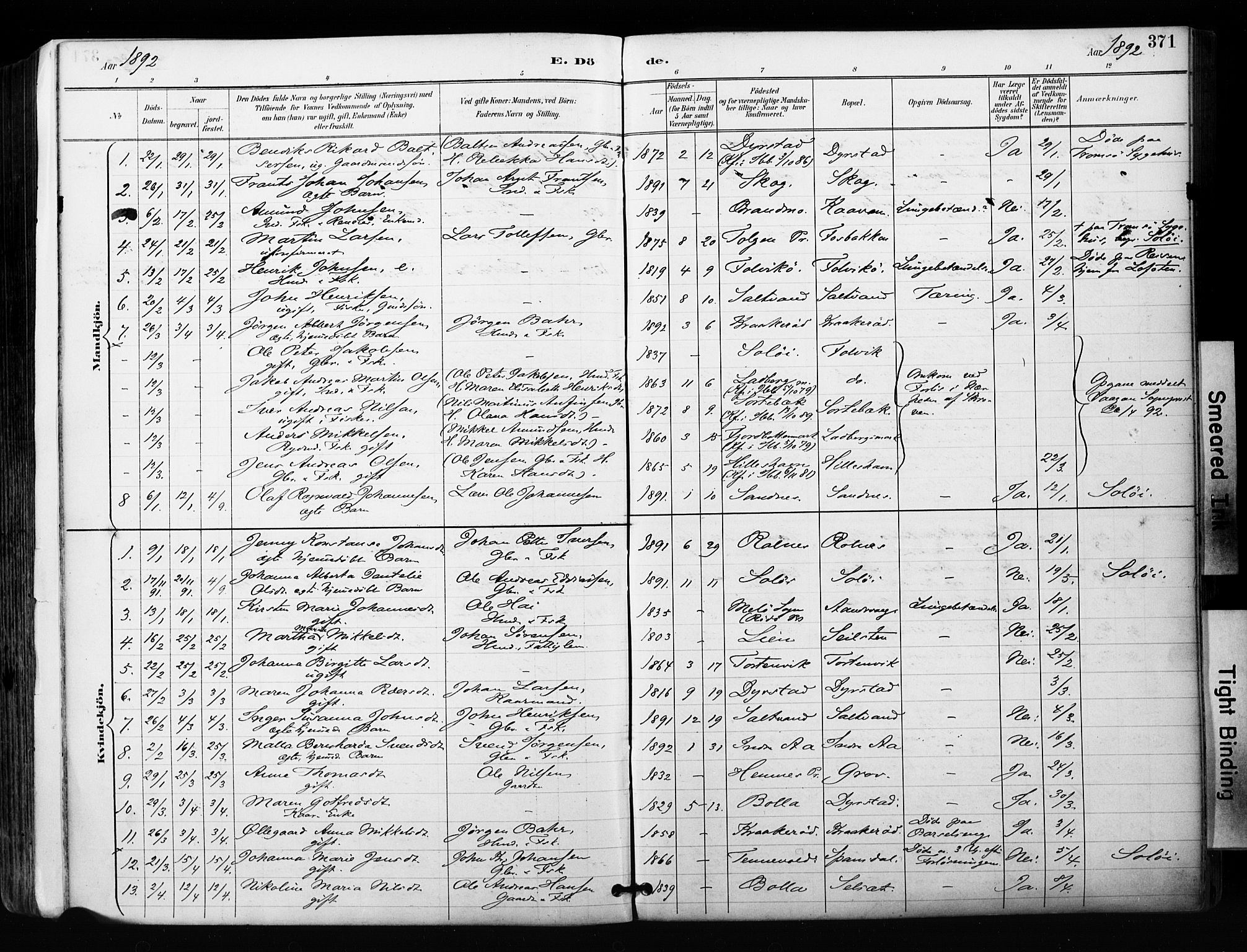 Ibestad sokneprestembete, SATØ/S-0077/H/Ha/Haa/L0012kirke: Parish register (official) no. 12, 1890-1900, p. 371