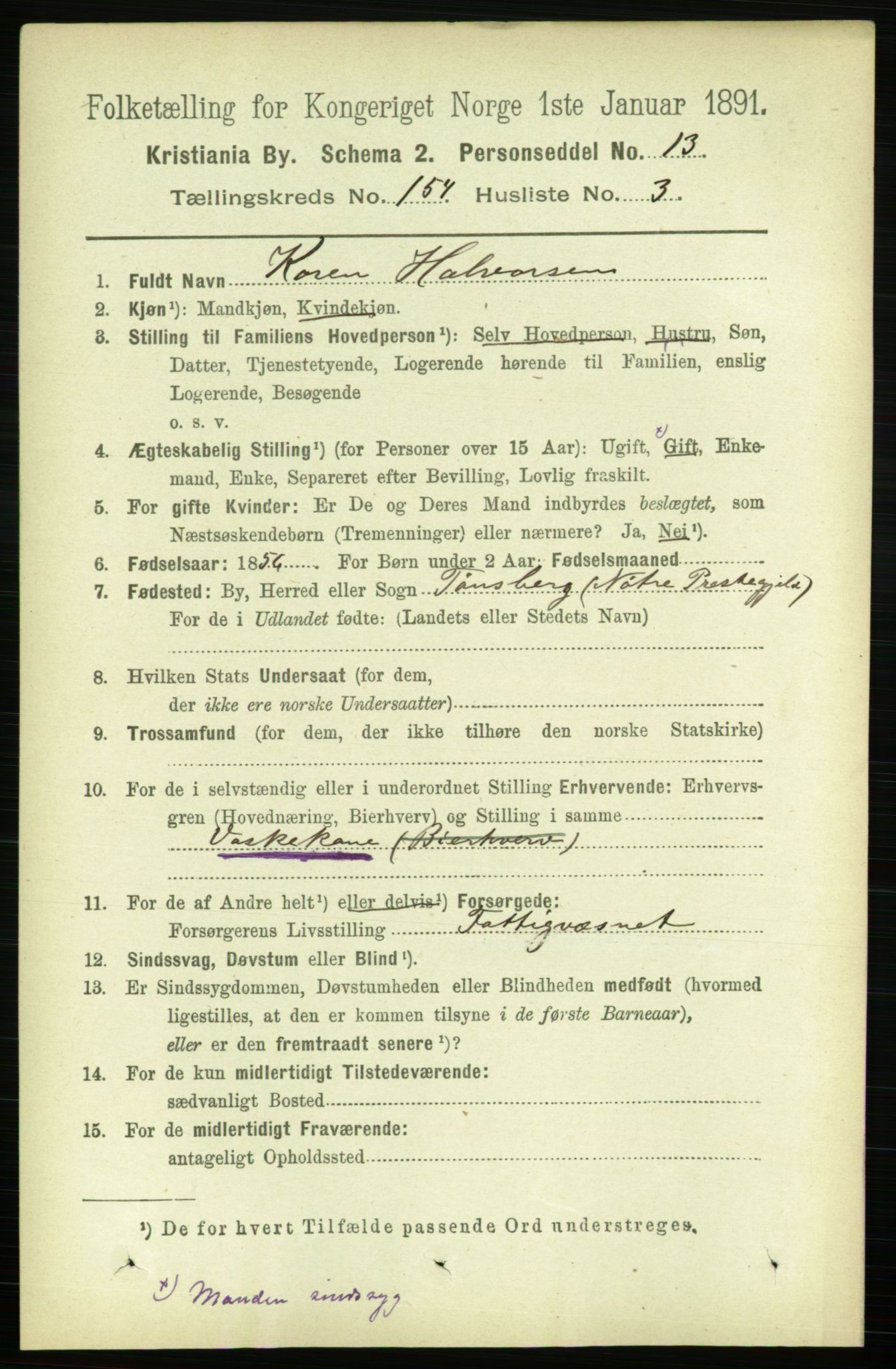 RA, 1891 census for 0301 Kristiania, 1891, p. 87485
