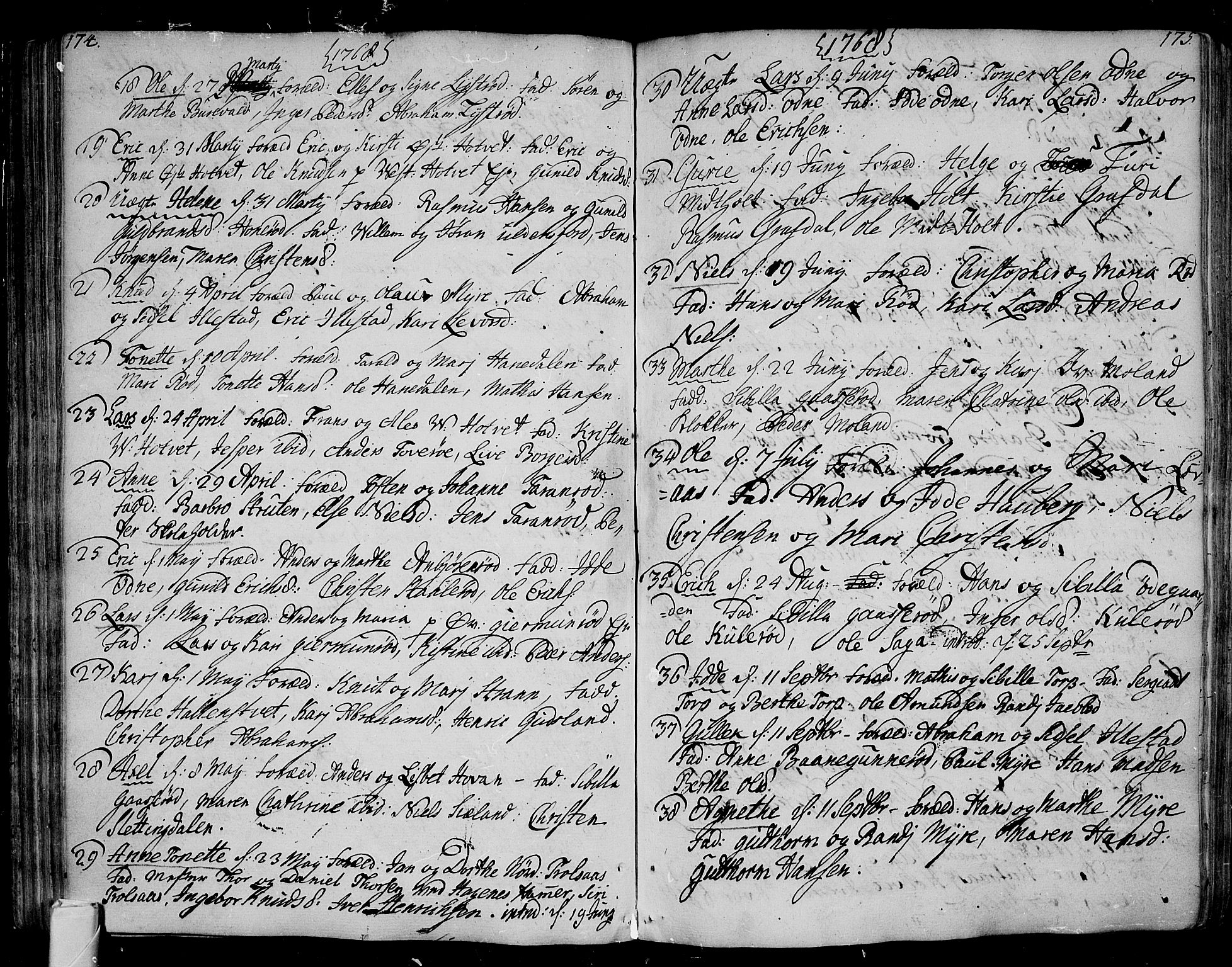 Andebu kirkebøker, AV/SAKO-A-336/F/Fa/L0002: Parish register (official) no. 2, 1733-1802, p. 174-175