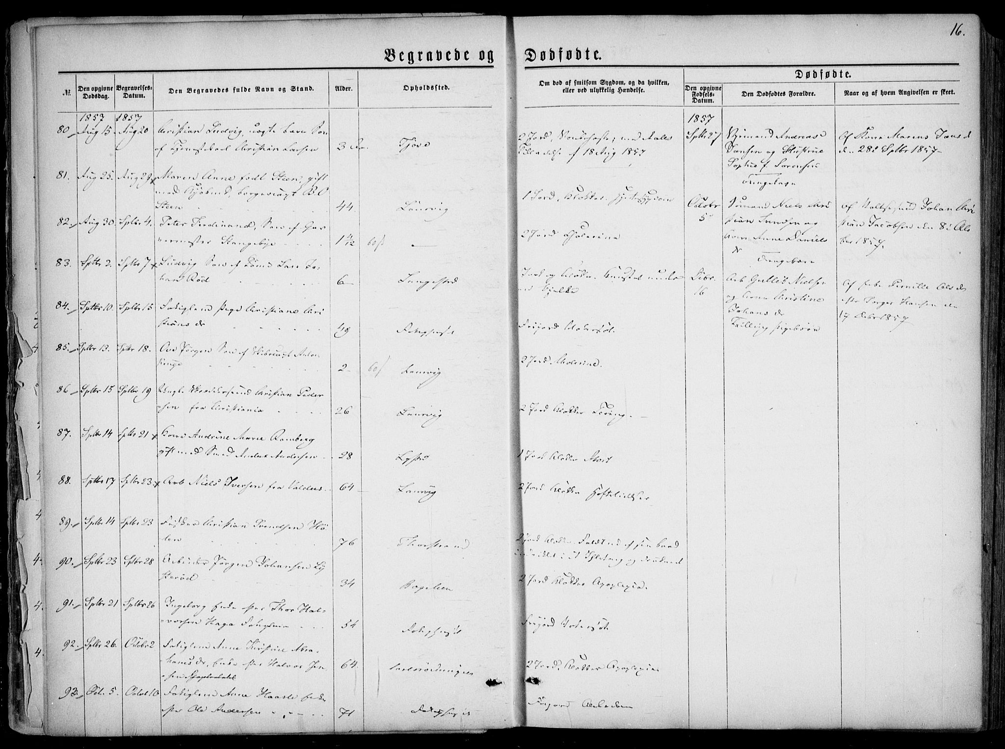 Larvik kirkebøker, AV/SAKO-A-352/F/Fa/L0005: Parish register (official) no. I 5, 1856-1870, p. 16