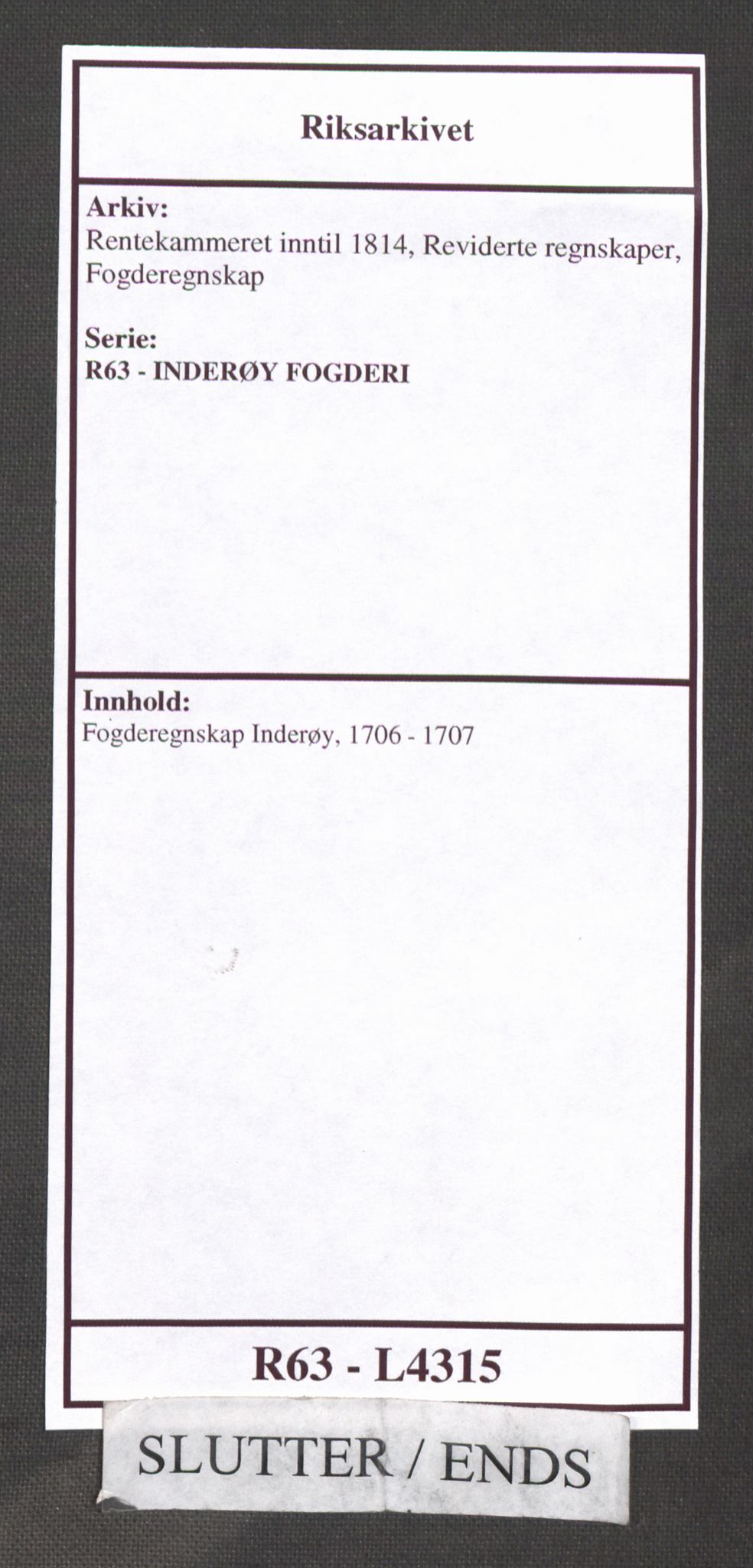 Rentekammeret inntil 1814, Reviderte regnskaper, Fogderegnskap, RA/EA-4092/R63/L4315: Fogderegnskap Inderøy, 1706-1707, p. 533
