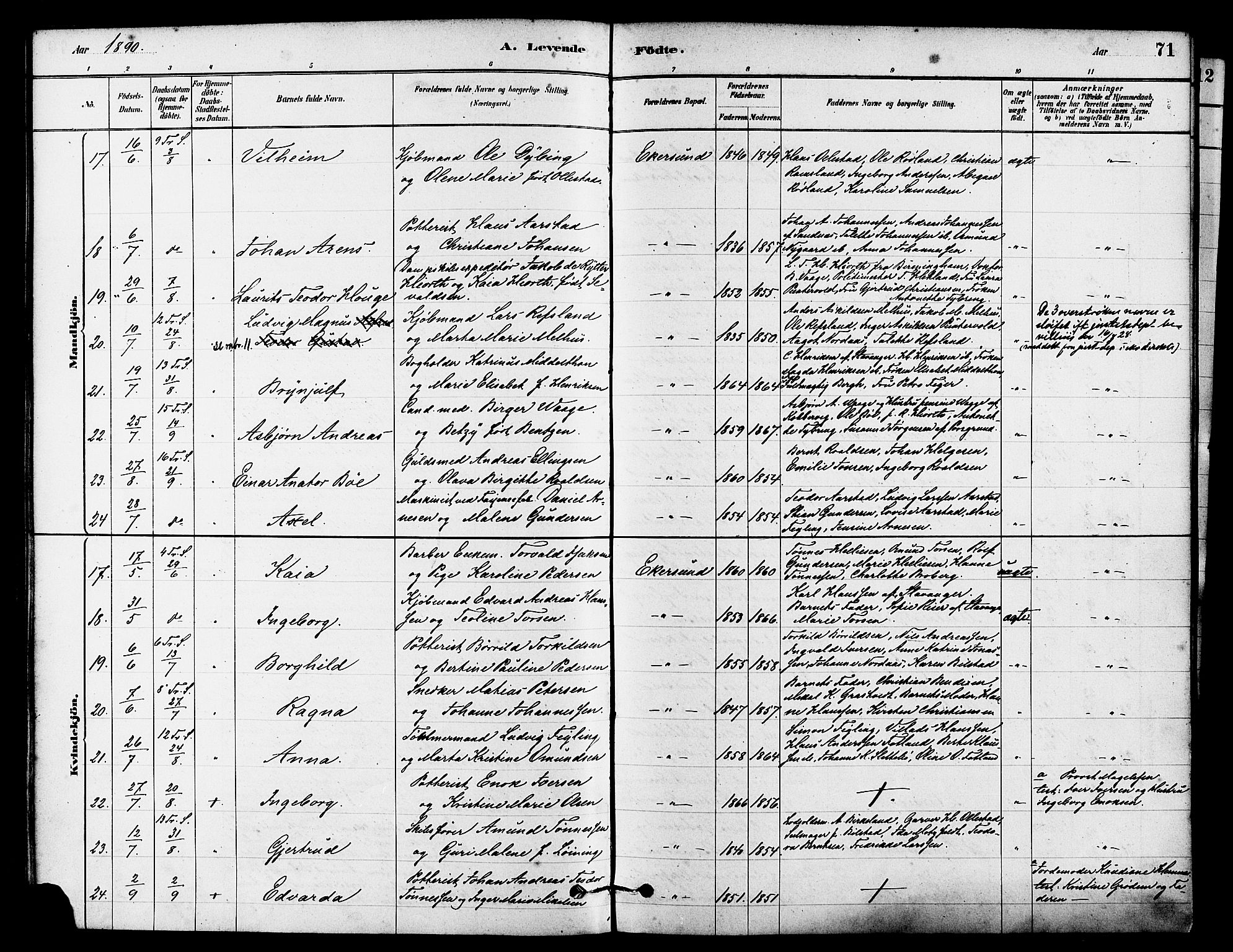 Eigersund sokneprestkontor, AV/SAST-A-101807/S08/L0015: Parish register (official) no. A 15, 1879-1892, p. 71