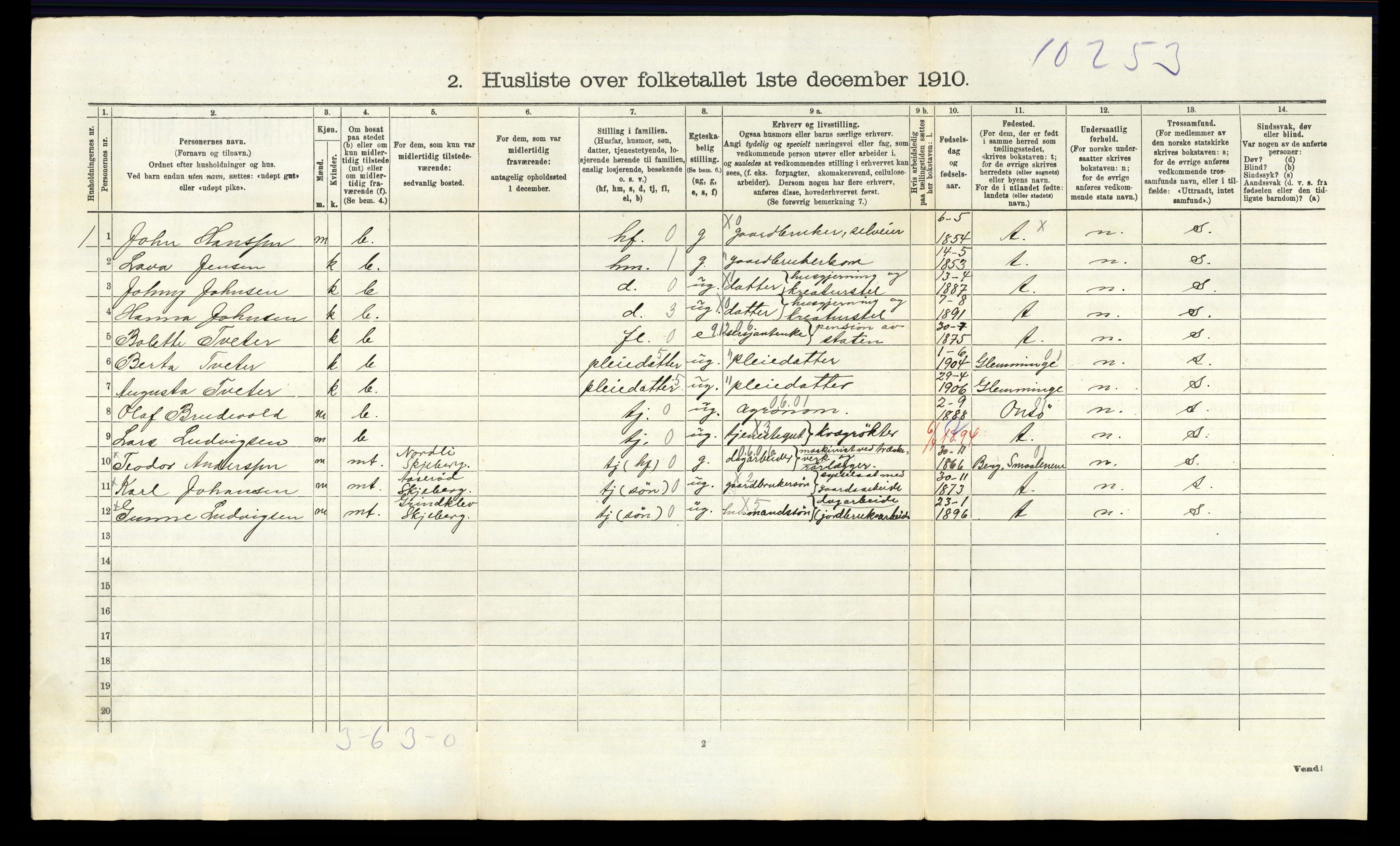 RA, 1910 census for Skjeberg, 1910, p. 1499