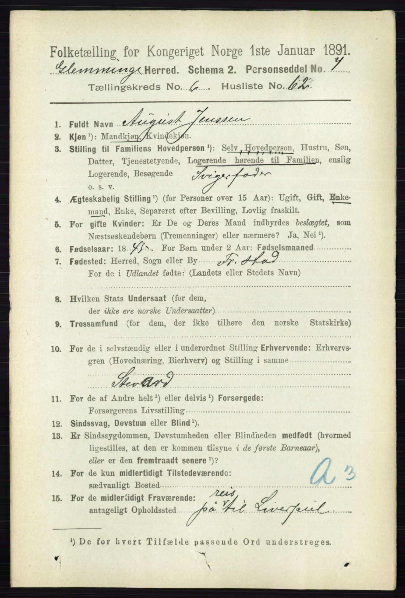 RA, 1891 census for 0132 Glemmen, 1891, p. 8044