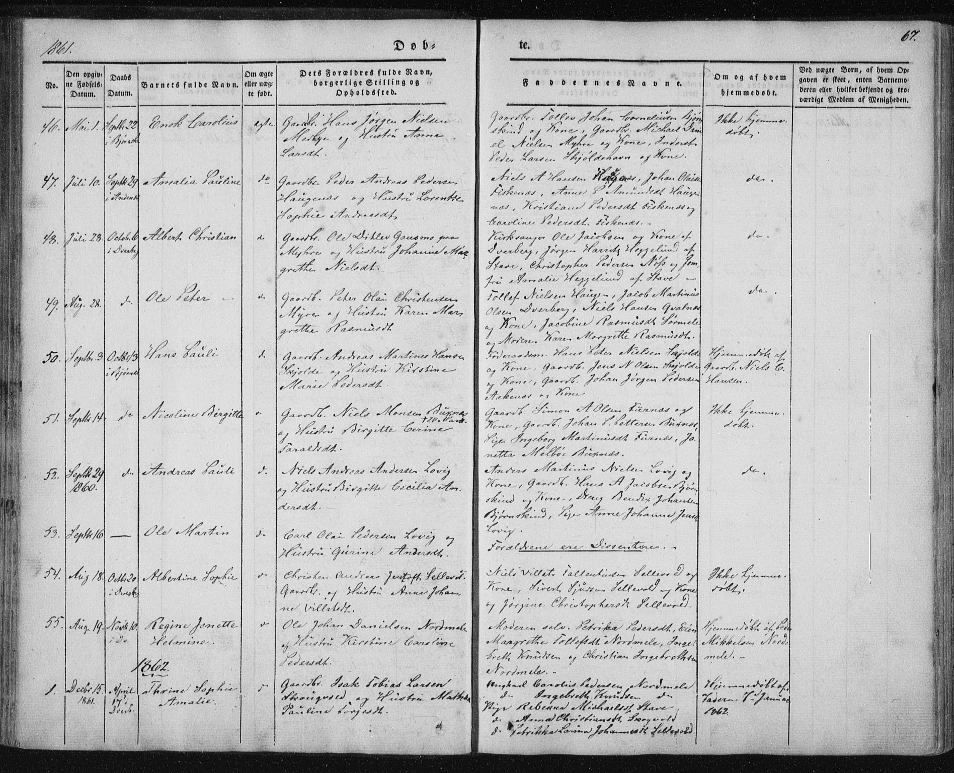Ministerialprotokoller, klokkerbøker og fødselsregistre - Nordland, SAT/A-1459/897/L1396: Parish register (official) no. 897A04, 1842-1866, p. 67