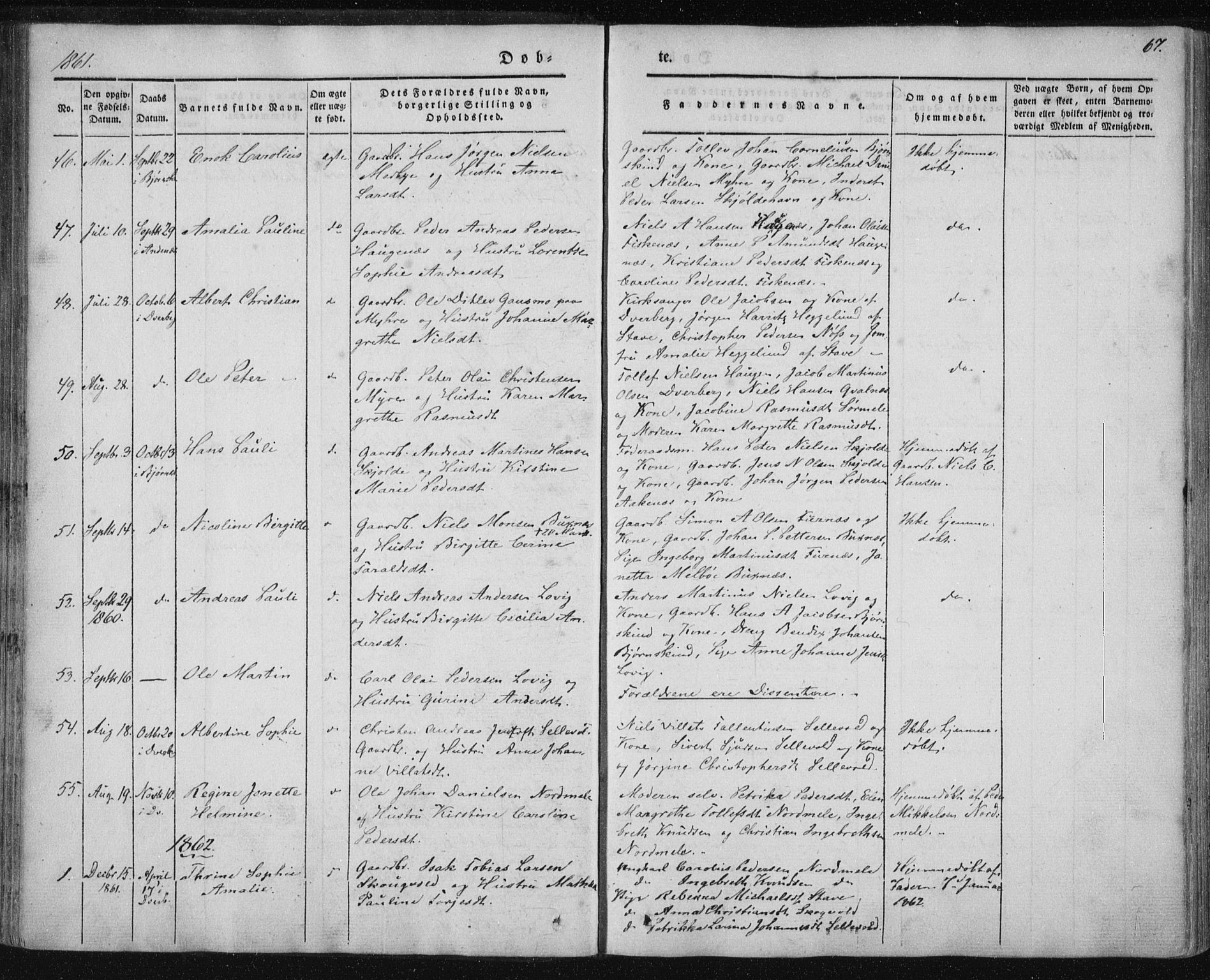 Ministerialprotokoller, klokkerbøker og fødselsregistre - Nordland, AV/SAT-A-1459/897/L1396: Parish register (official) no. 897A04, 1842-1866, p. 67