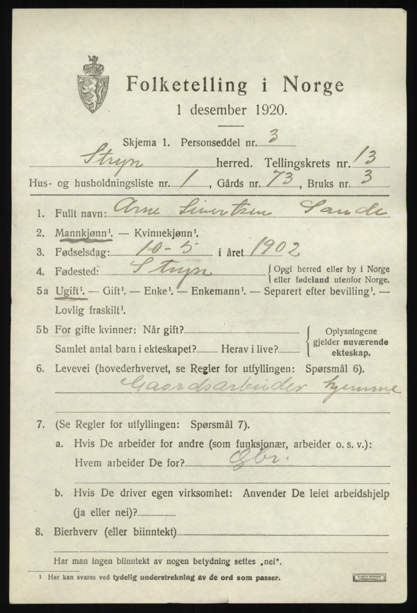 SAB, 1920 census for Stryn, 1920, p. 5678