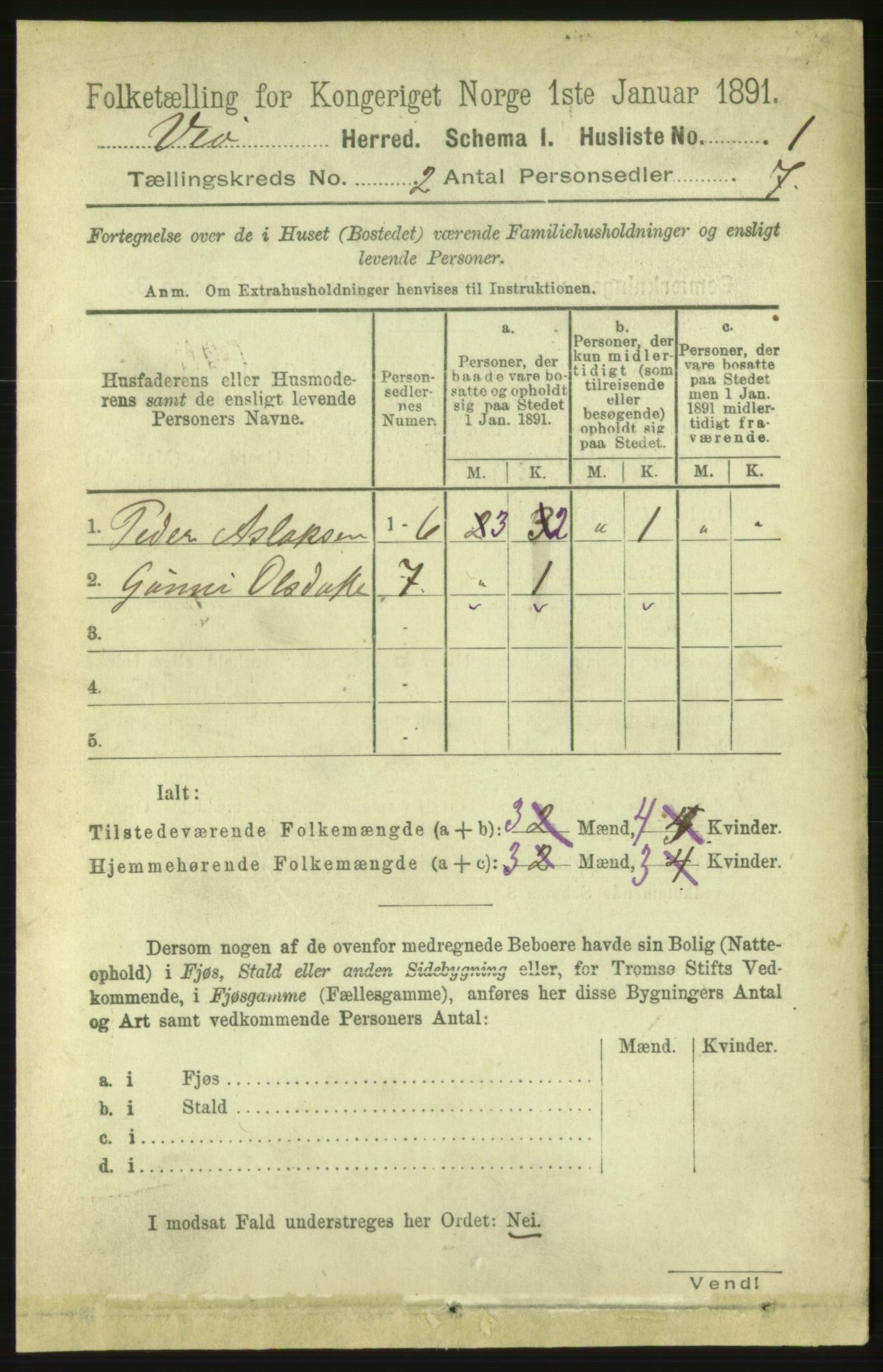 RA, 1891 census for 1541 Veøy, 1891, p. 652