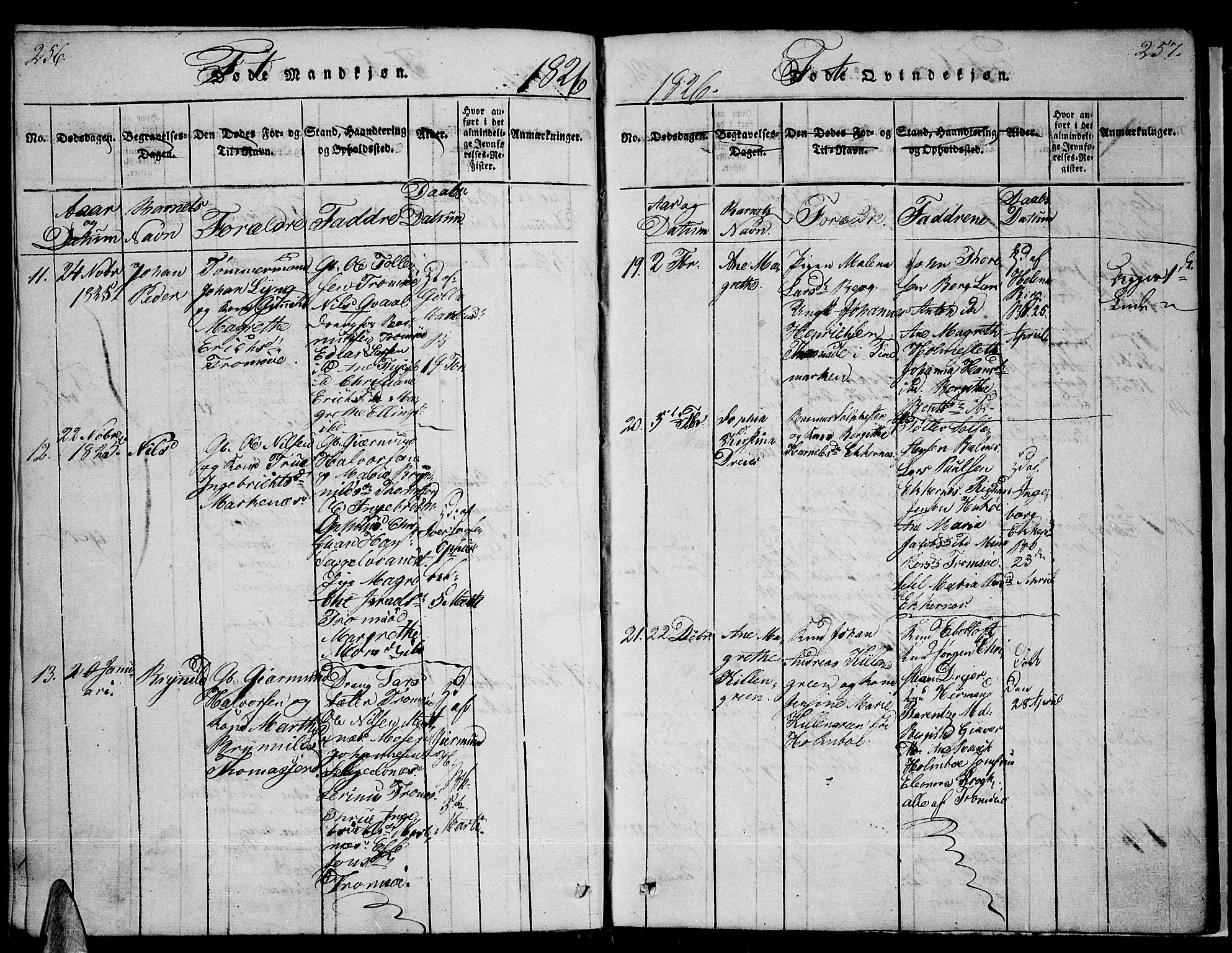 Tromsø sokneprestkontor/stiftsprosti/domprosti, SATØ/S-1343/G/Ga/L0007kirke: Parish register (official) no. 7, 1821-1828, p. 256-257
