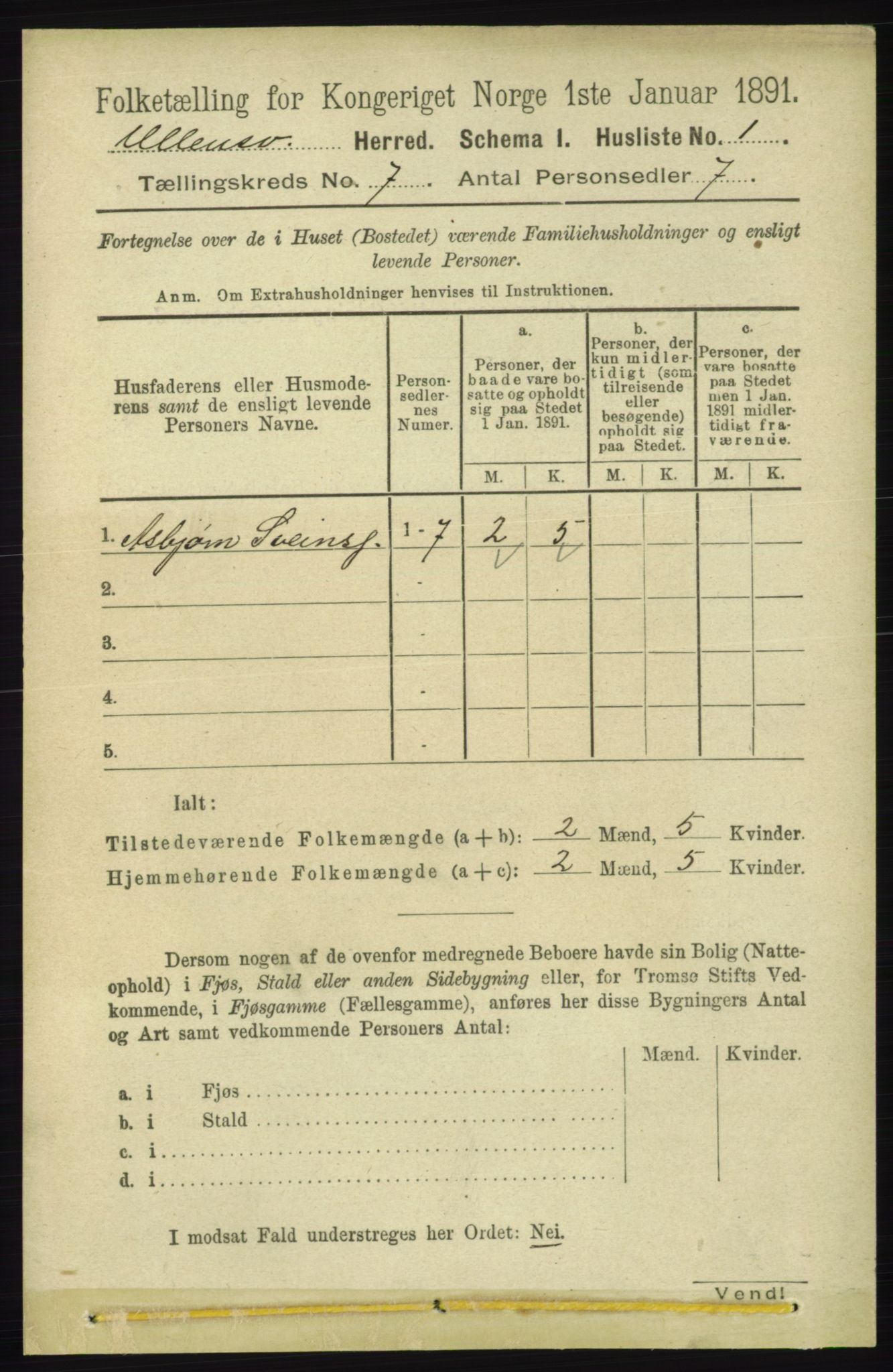 RA, 1891 census for 1230 Ullensvang, 1891, p. 2303