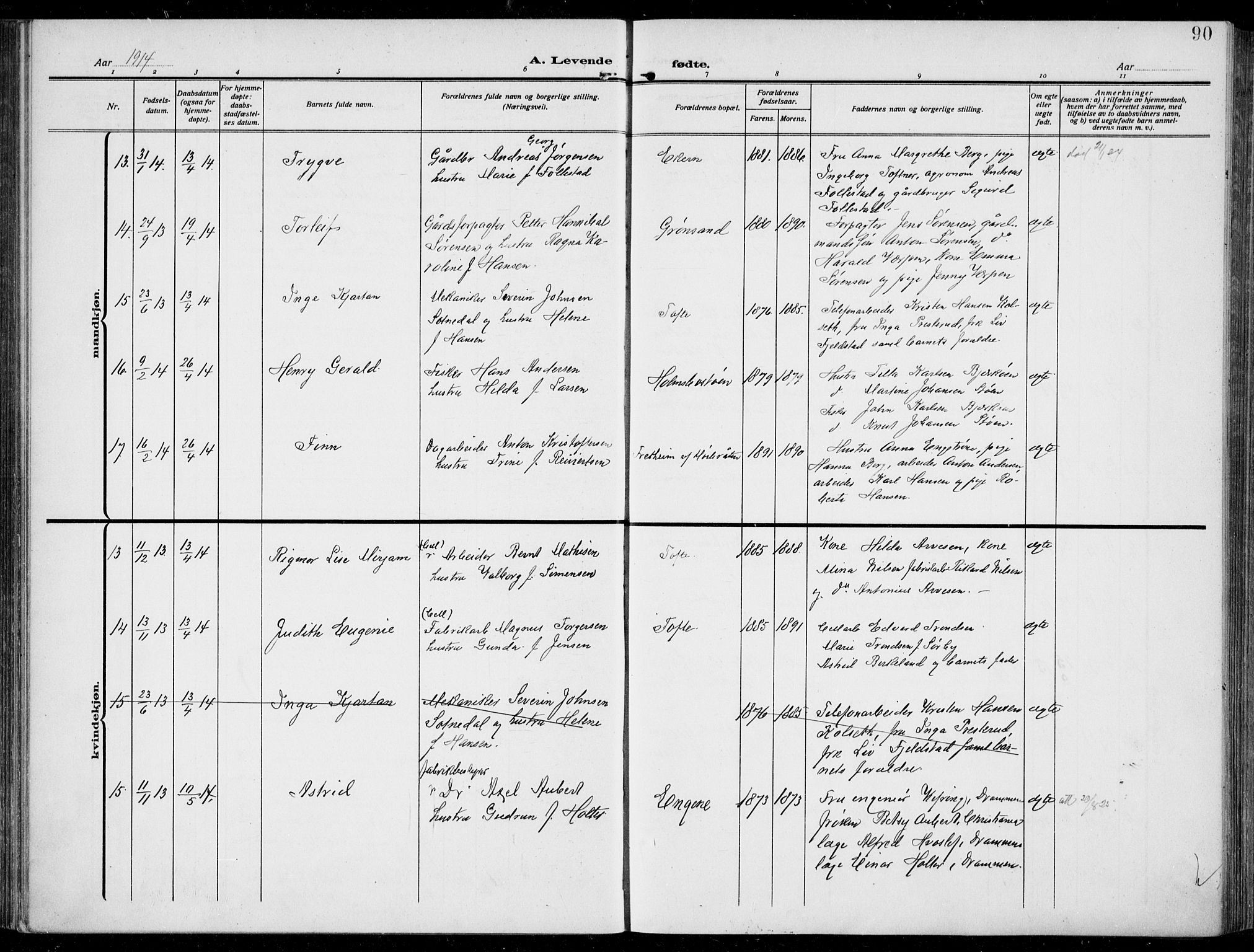 Hurum kirkebøker, AV/SAKO-A-229/F/Fa/L0016: Parish register (official) no. 16, 1899-1918, p. 90