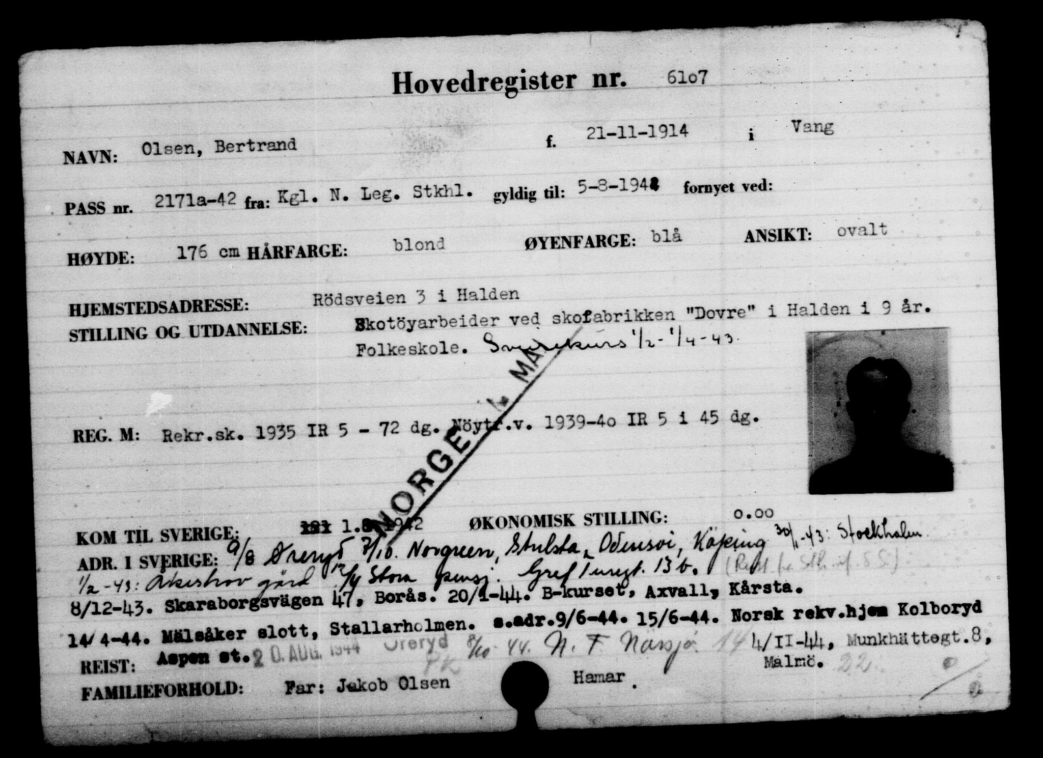 Utenriksstasjonene, Legasjonen i Stockholm, Flyktningkontoret, AV/RA-S-6753/V/Va/L0004: Kjesäterkartoteket, flyktninger med registreringsnr. 3496-6610, 1940-1945, p. 3061