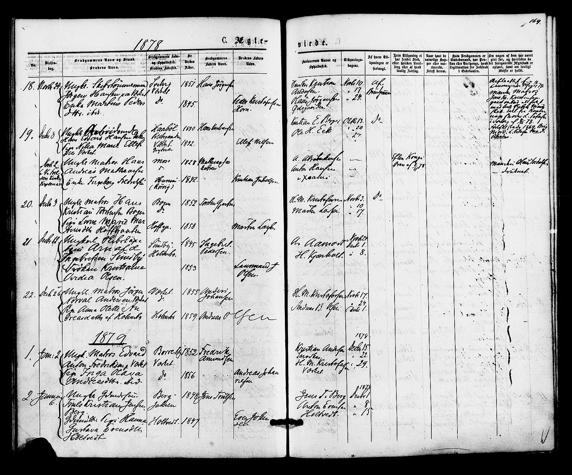Hurum kirkebøker, SAKO/A-229/F/Fa/L0013: Parish register (official) no. 13, 1876-1881, p. 169
