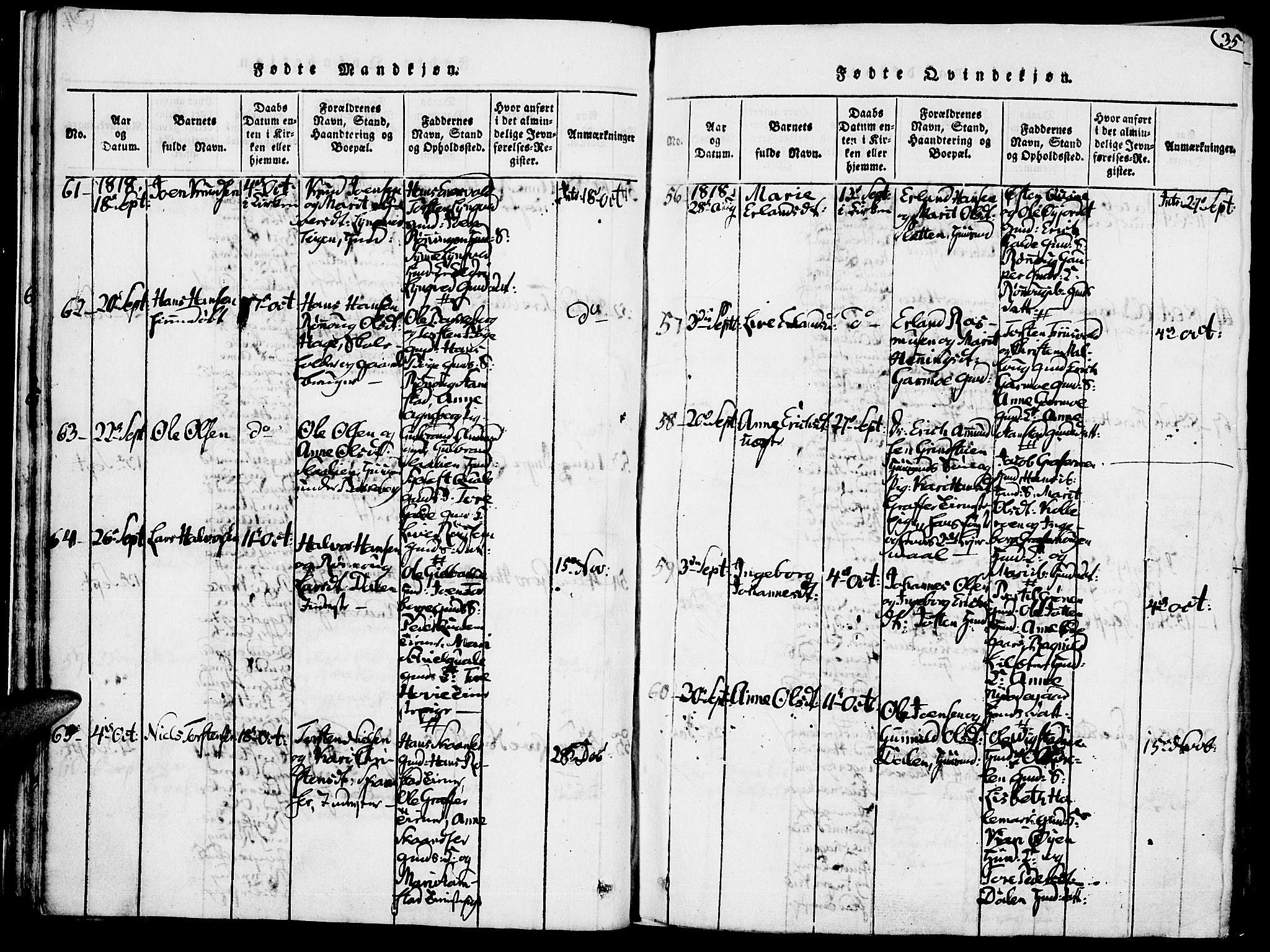 Lom prestekontor, SAH/PREST-070/K/L0004: Parish register (official) no. 4, 1815-1825, p. 35