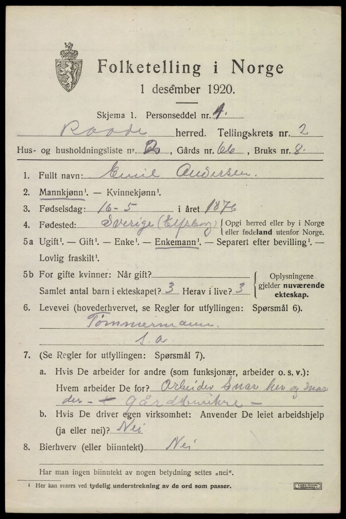 SAO, 1920 census for Råde, 1920, p. 2170