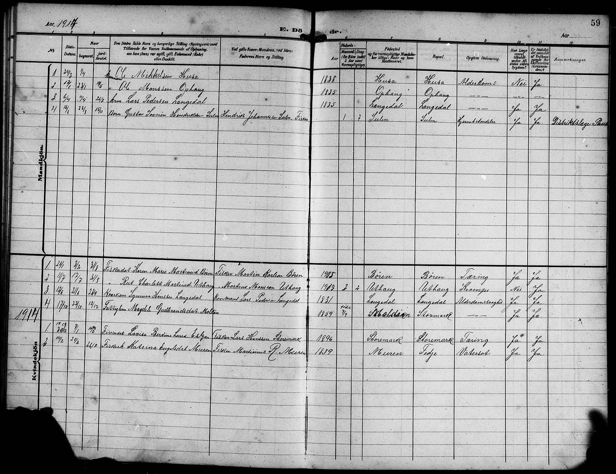 Lindås Sokneprestembete, SAB/A-76701/H/Hab: Parish register (copy) no. D 3, 1906-1917, p. 59