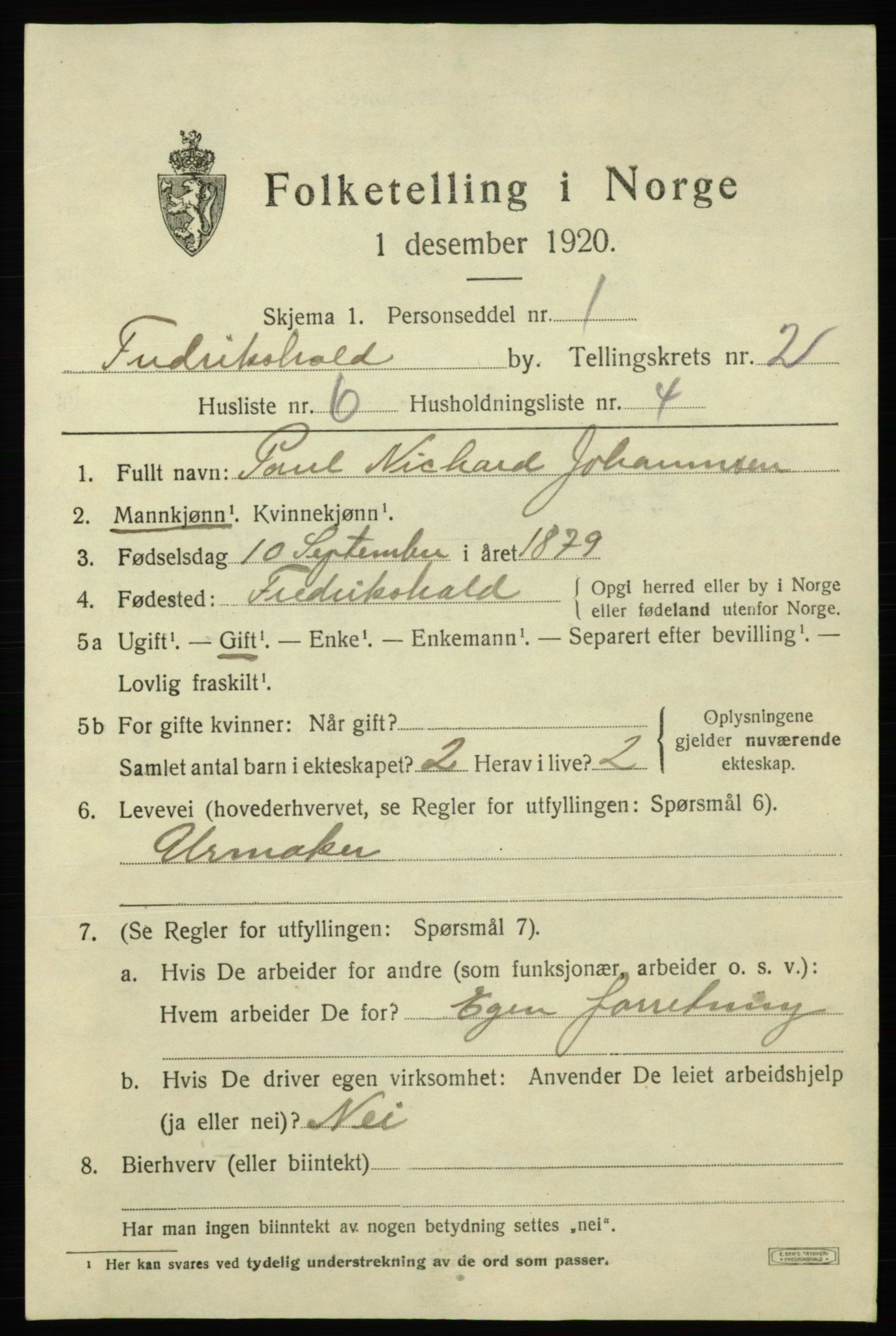 SAO, 1920 census for Fredrikshald, 1920, p. 9356