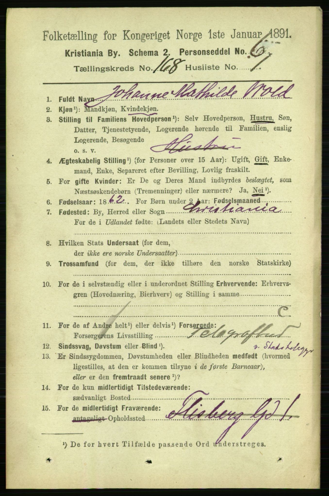 RA, 1891 census for 0301 Kristiania, 1891, p. 98164