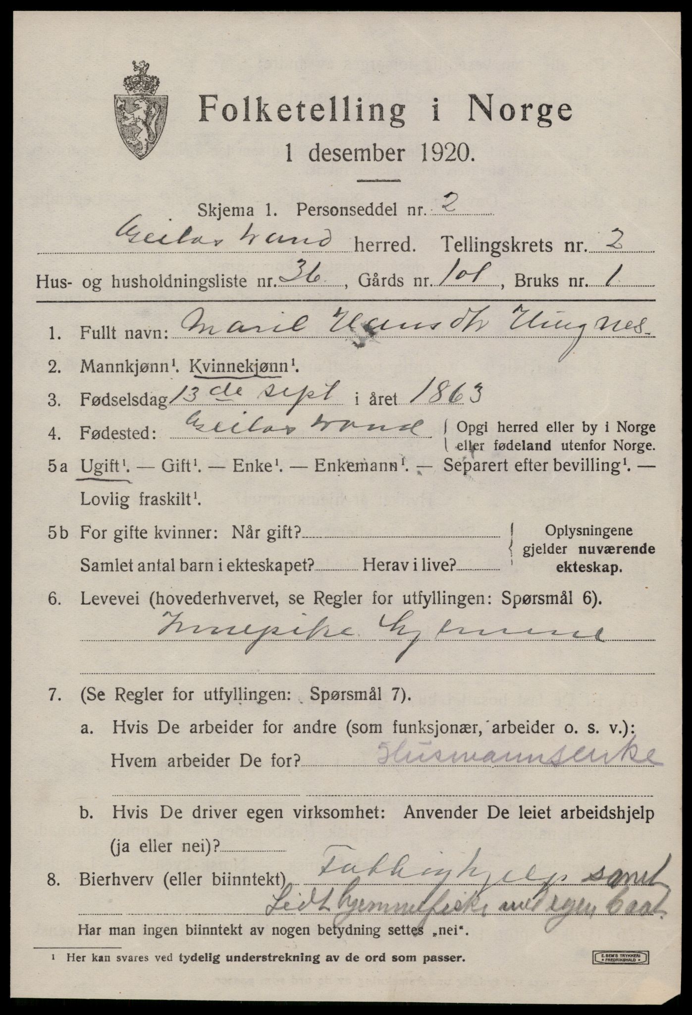 SAT, 1920 census for Geitastrand, 1920, p. 1299