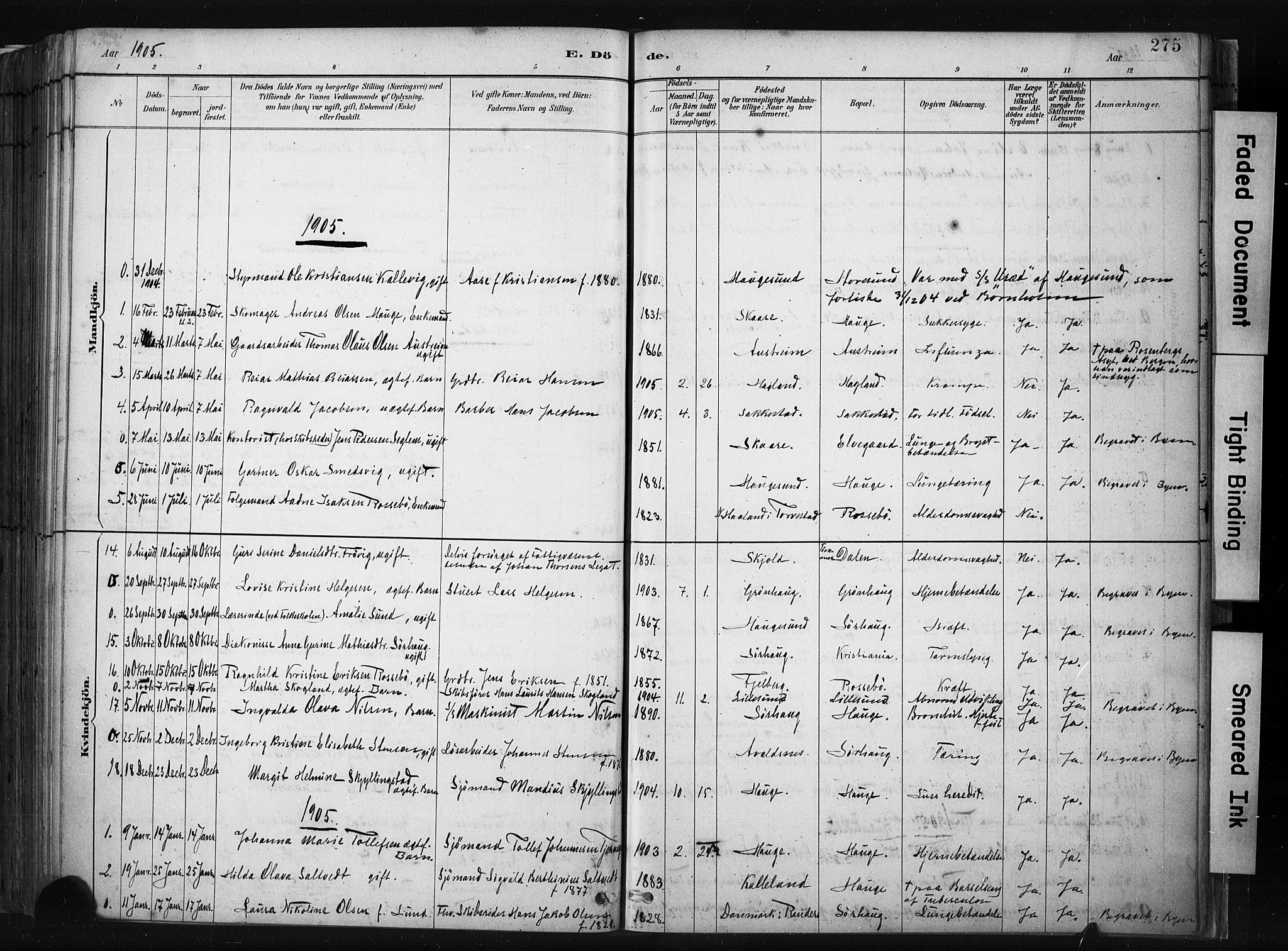 Haugesund sokneprestkontor, AV/SAST-A -101863/H/Ha/Haa/L0004: Parish register (official) no. A 4, 1886-1908, p. 275