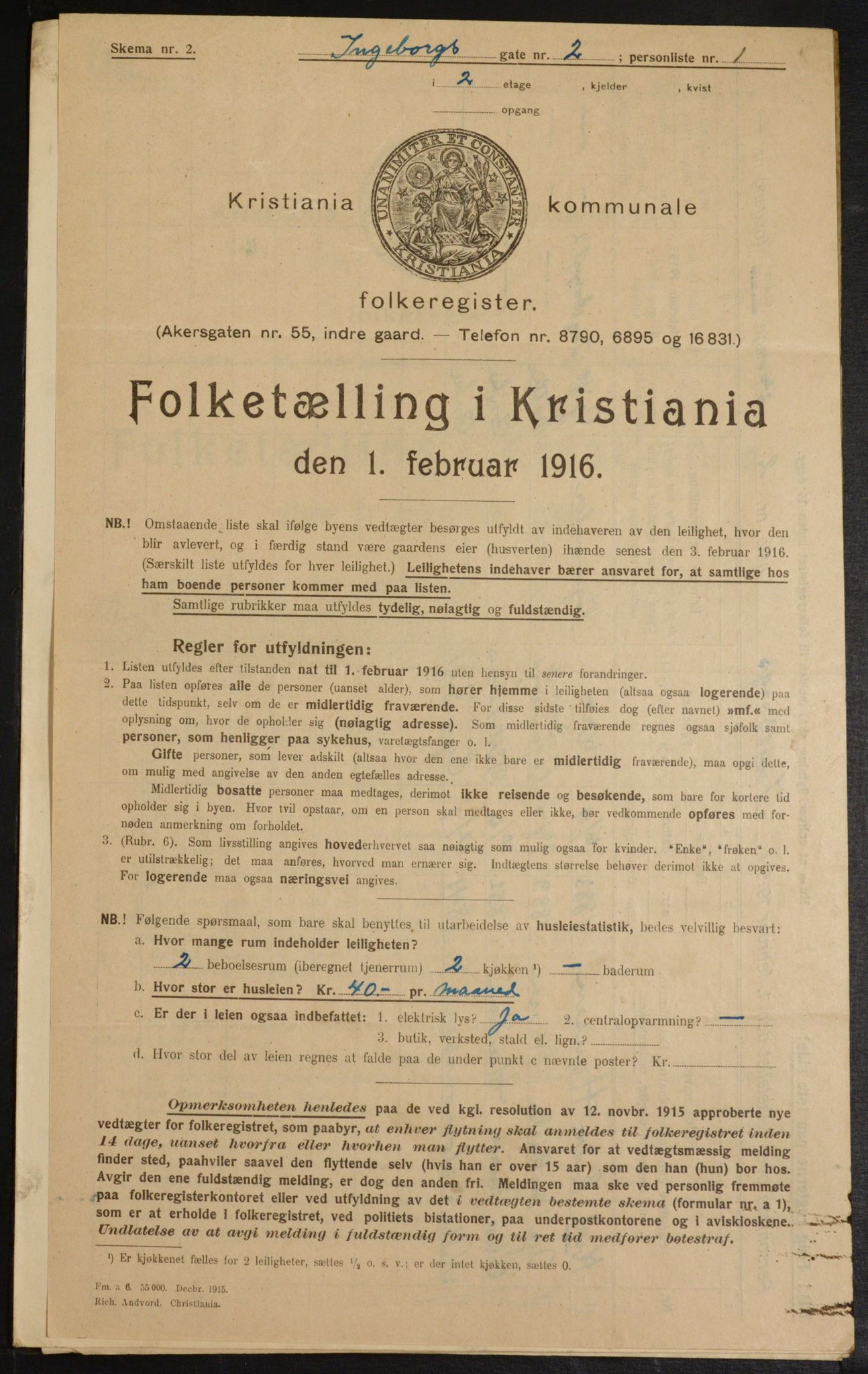 OBA, Municipal Census 1916 for Kristiania, 1916, p. 44672