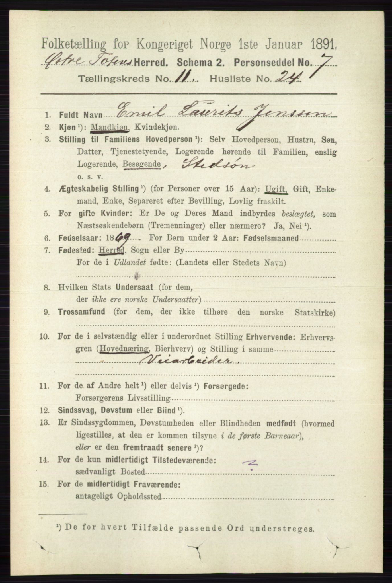 RA, 1891 census for 0528 Østre Toten, 1891, p. 7081