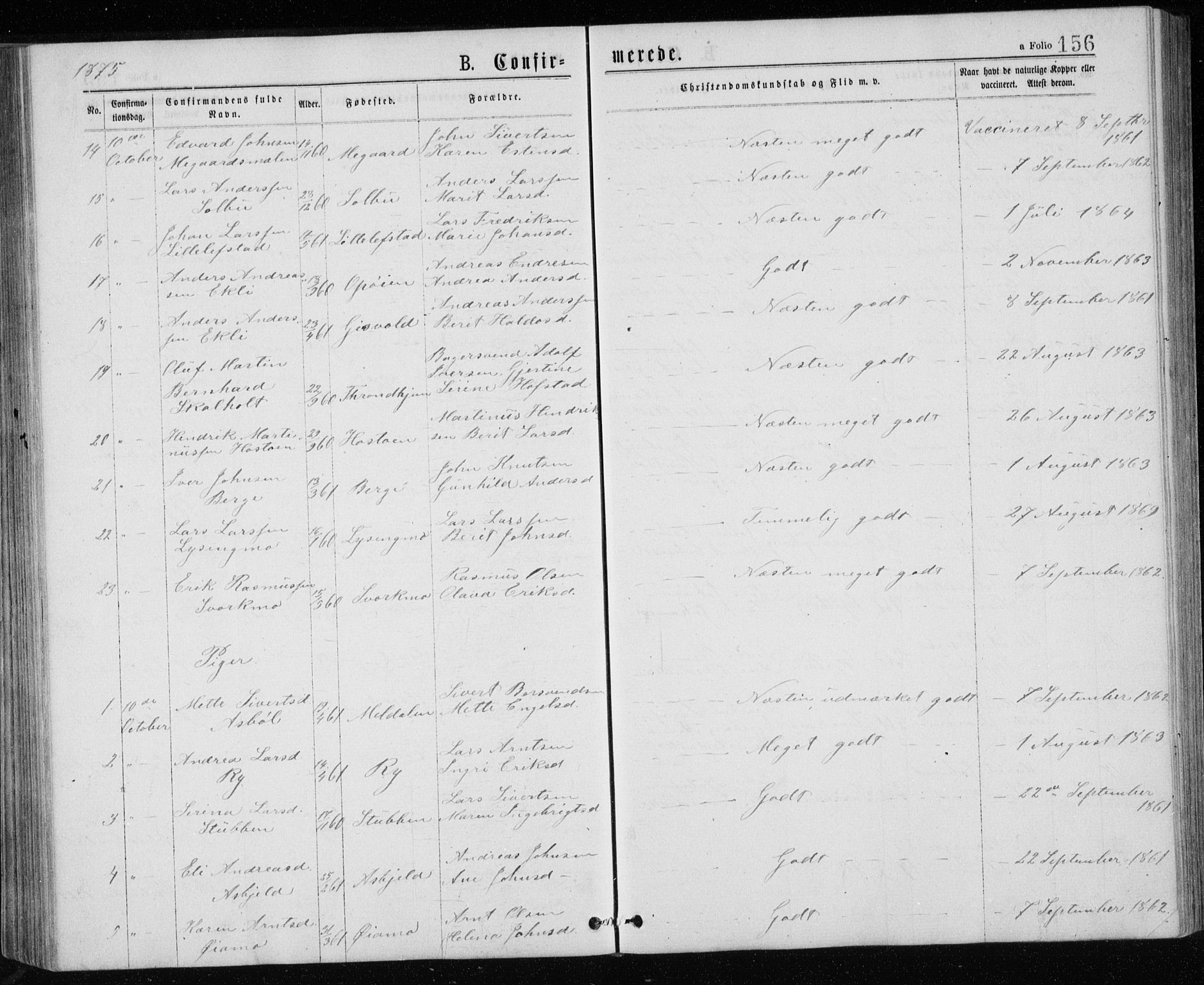 Ministerialprotokoller, klokkerbøker og fødselsregistre - Sør-Trøndelag, AV/SAT-A-1456/671/L0843: Parish register (copy) no. 671C02, 1873-1892, p. 156