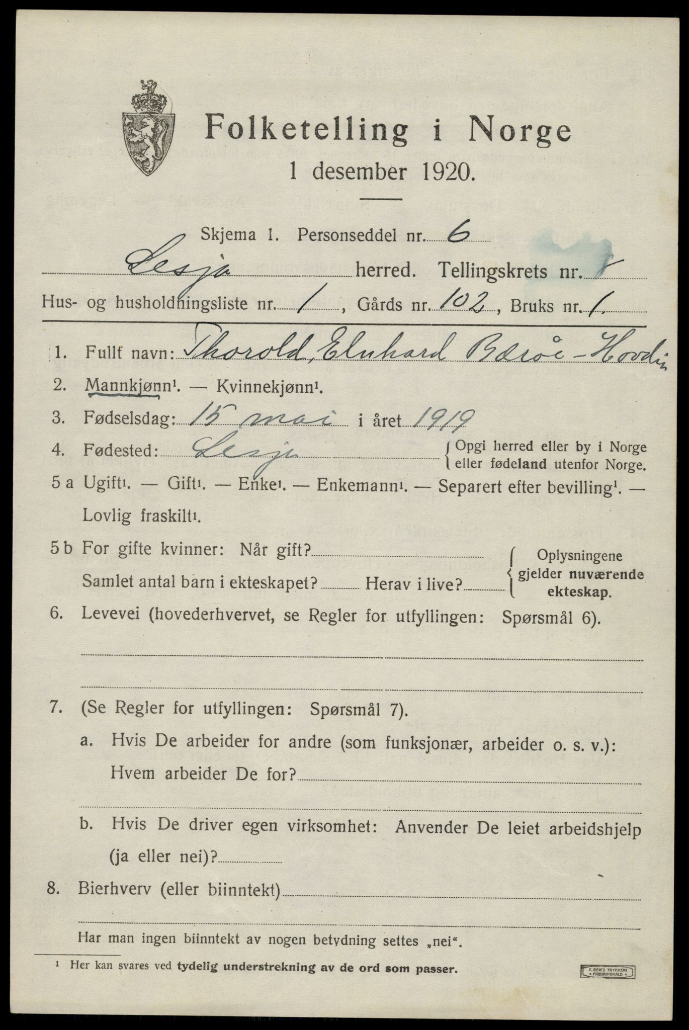 SAH, 1920 census for Lesja, 1920, p. 4716