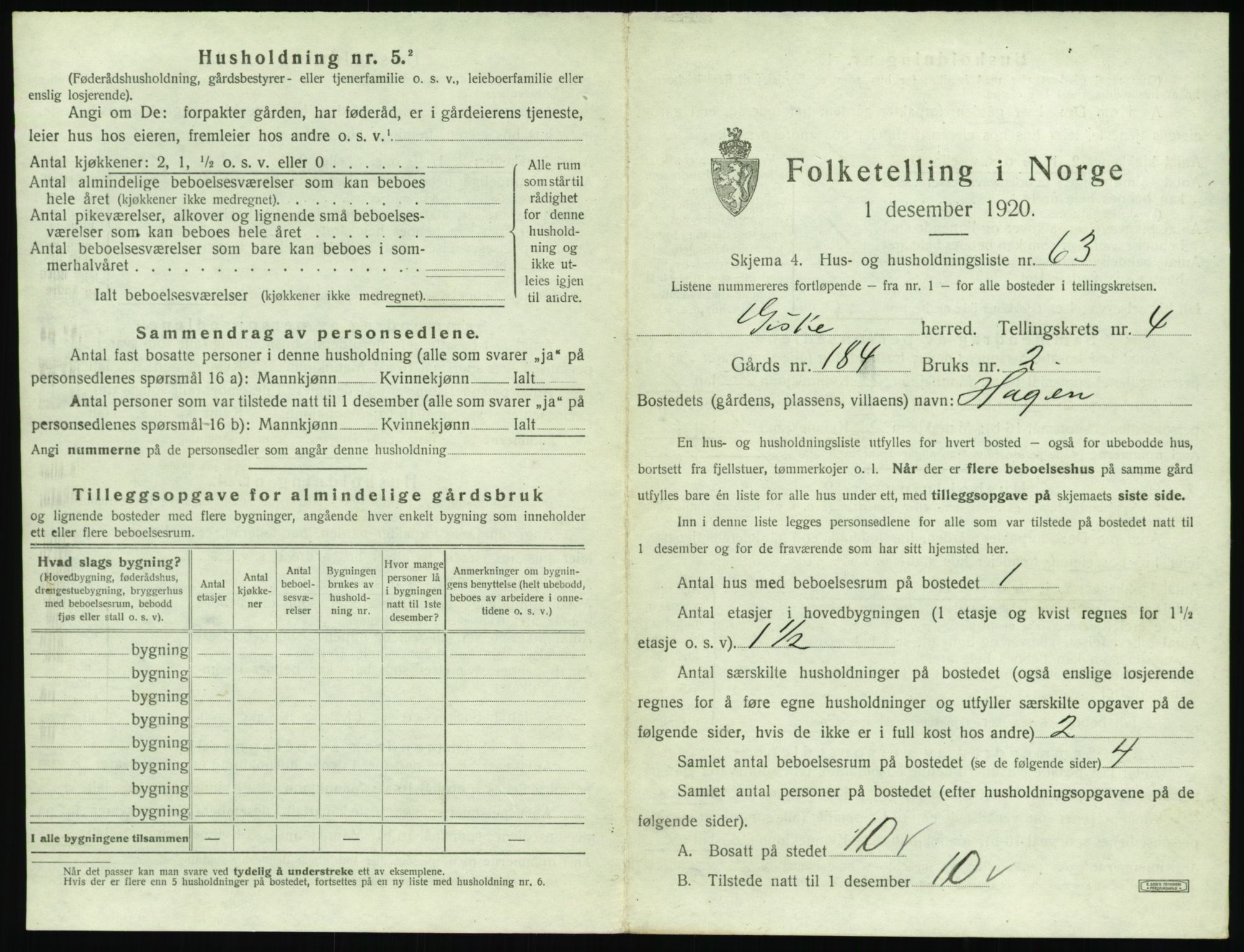 SAT, 1920 census for Giske, 1920, p. 410