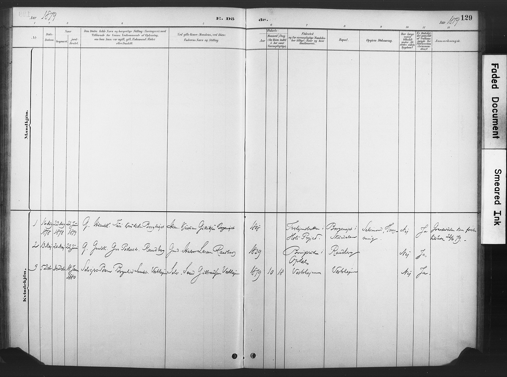 Nore kirkebøker, SAKO/A-238/F/Fd/L0001: Parish register (official) no. IV 1, 1878-1918, p. 129