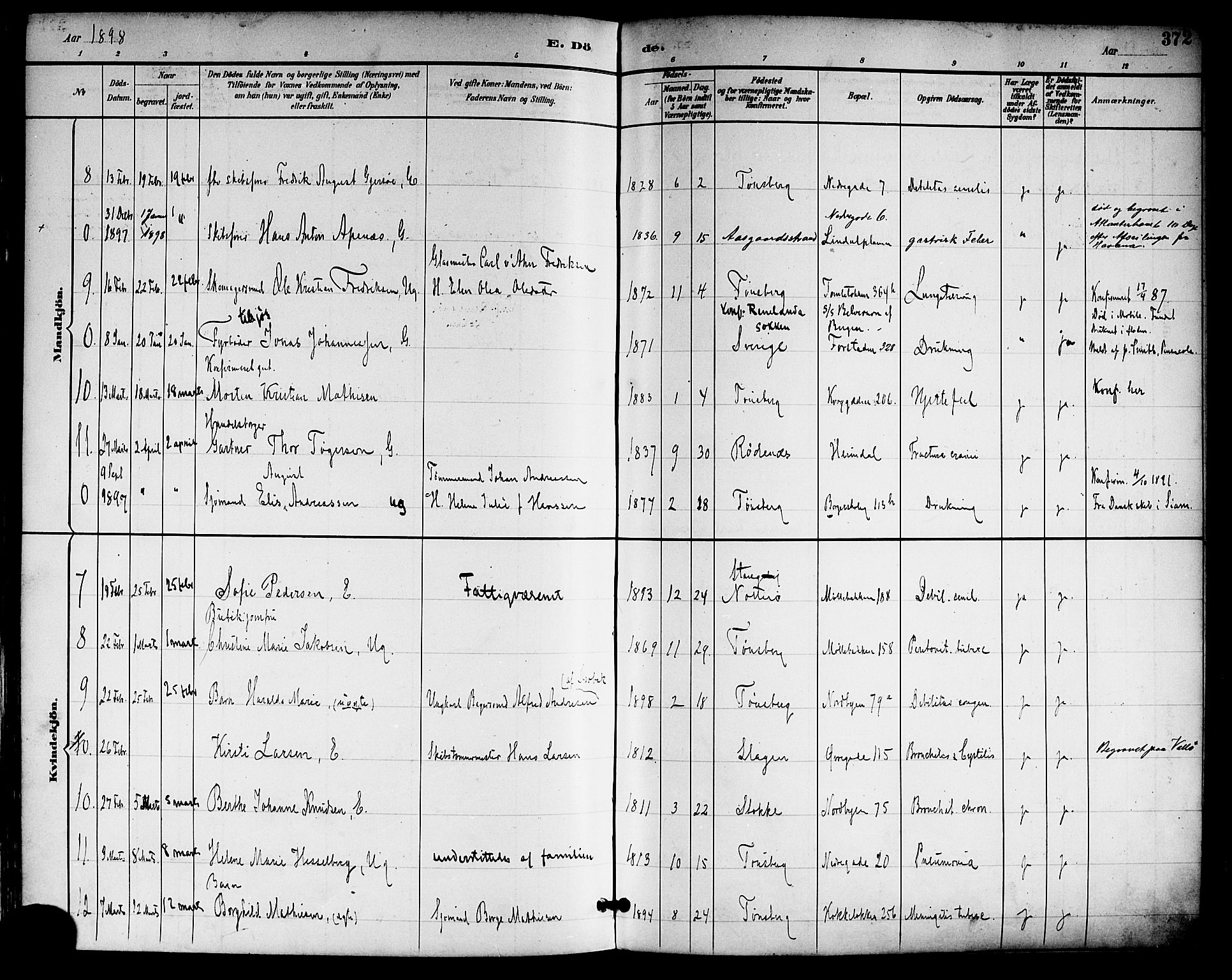Tønsberg kirkebøker, SAKO/A-330/F/Fa/L0012: Parish register (official) no. I 12, 1891-1899, p. 372