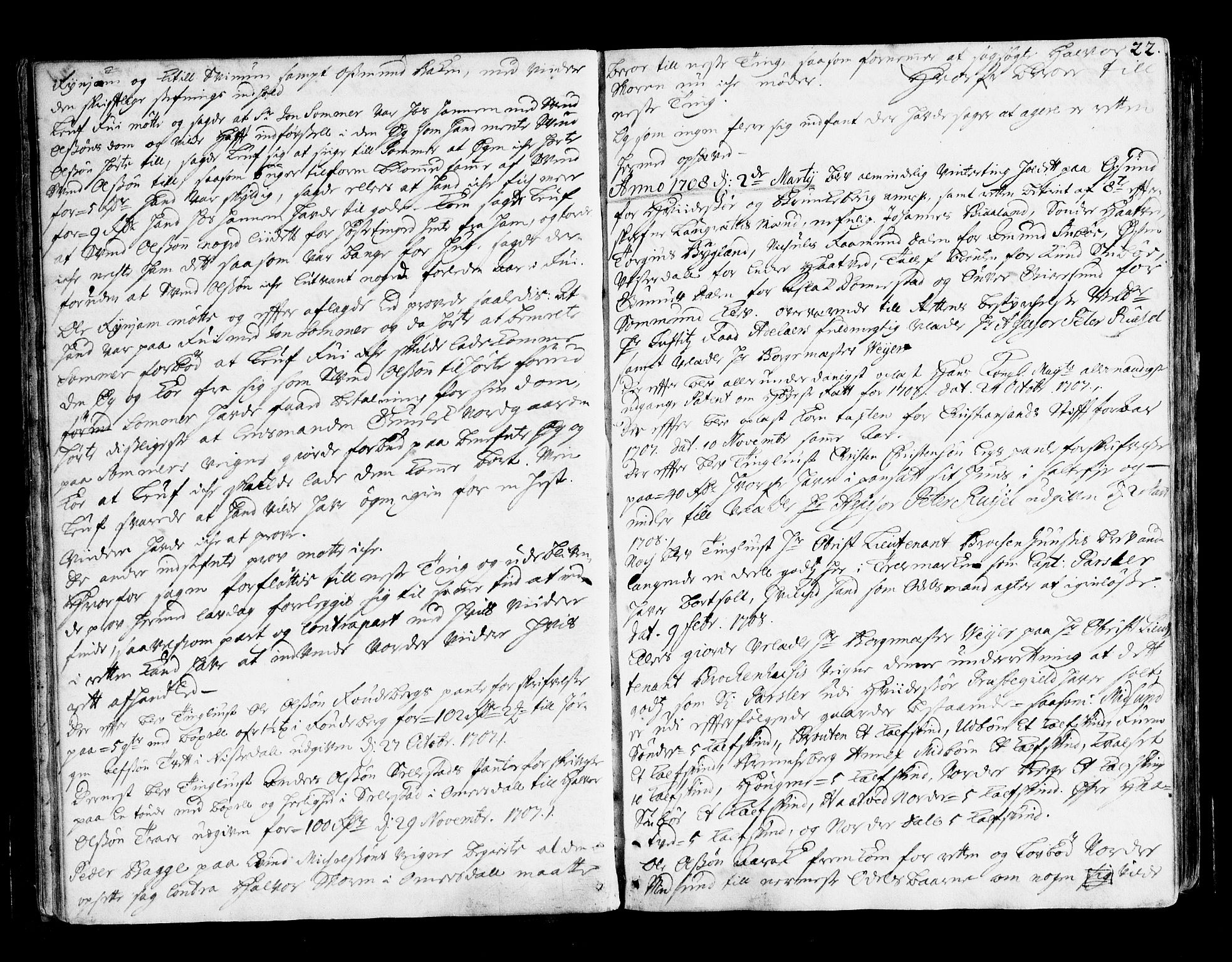 Øvre Telemark østfjelske sorenskriveri, AV/SAKO-A-213/F/Fa/Faa/L0023: Tingbok, 1708-1712, p. 22