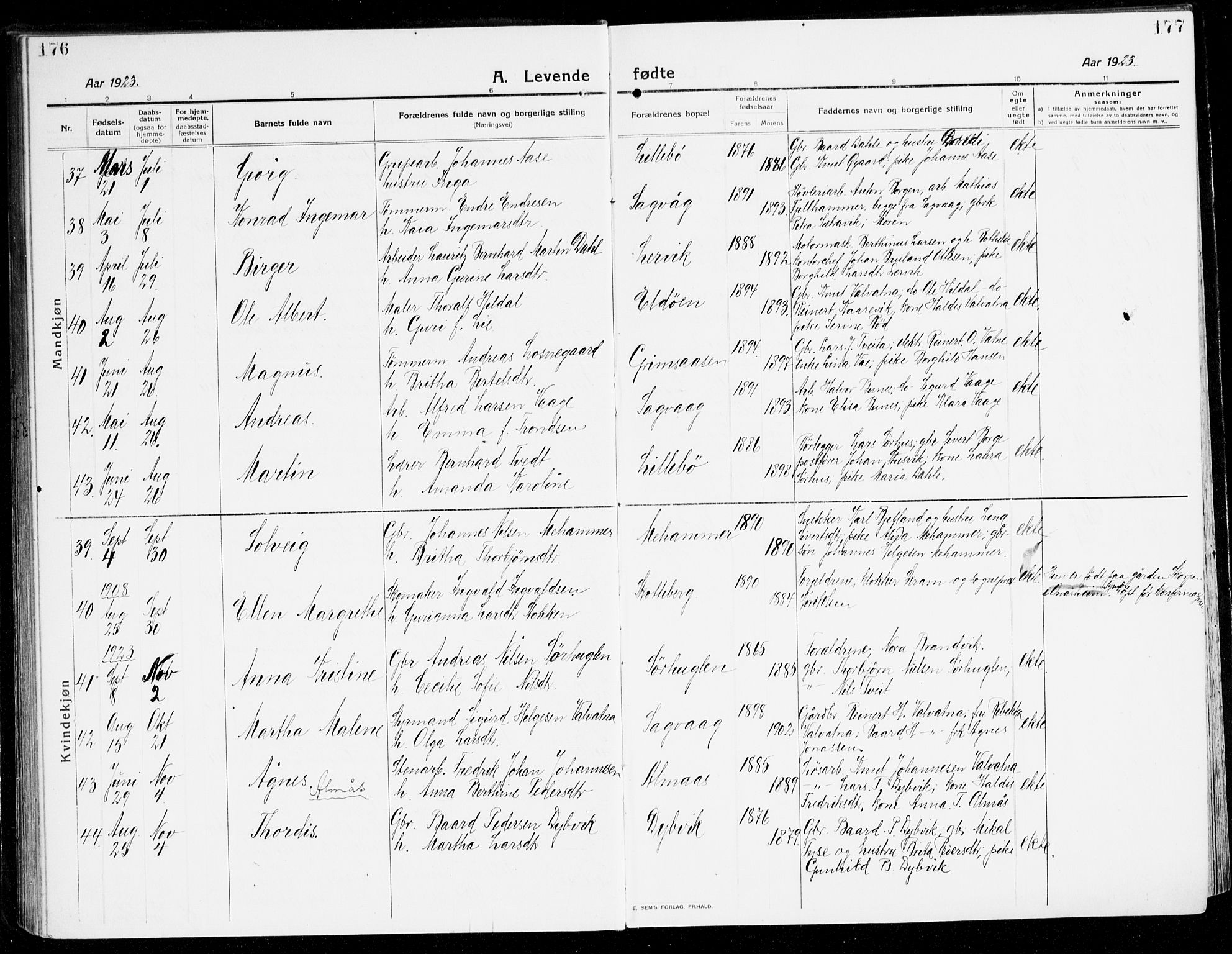 Stord sokneprestembete, SAB/A-78201/H/Haa: Parish register (official) no. B 3, 1913-1925, p. 176-177