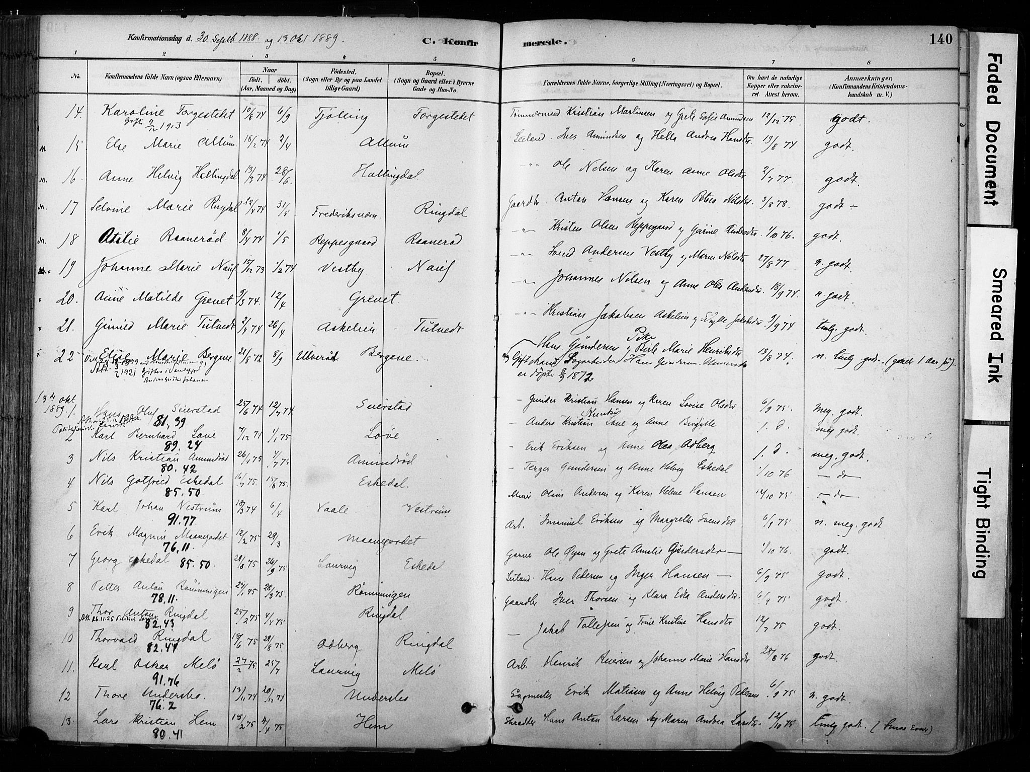 Hedrum kirkebøker, AV/SAKO-A-344/F/Fa/L0009: Parish register (official) no. I 9, 1881-1903, p. 140