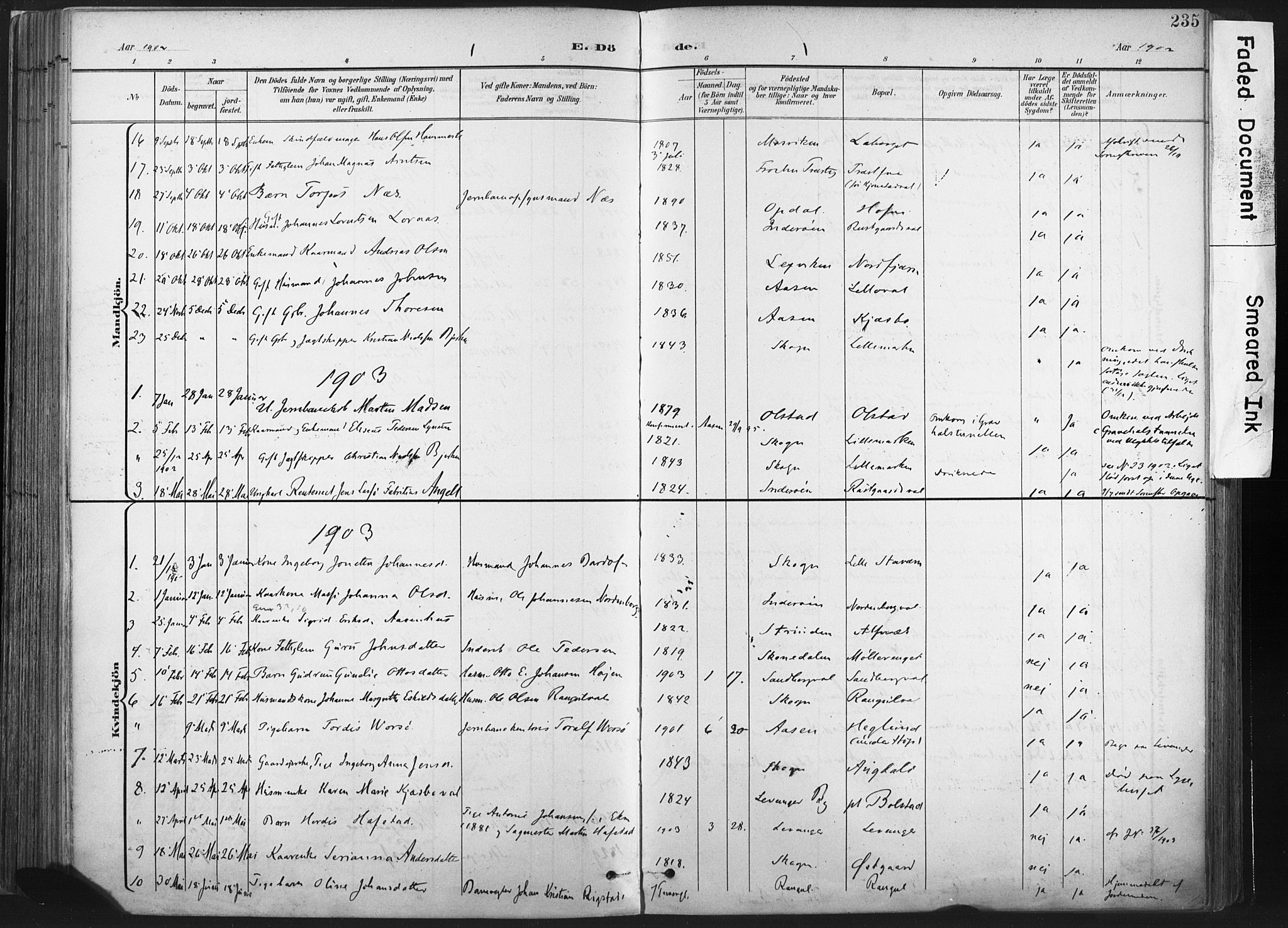 Ministerialprotokoller, klokkerbøker og fødselsregistre - Nord-Trøndelag, SAT/A-1458/717/L0162: Parish register (official) no. 717A12, 1898-1923, p. 235