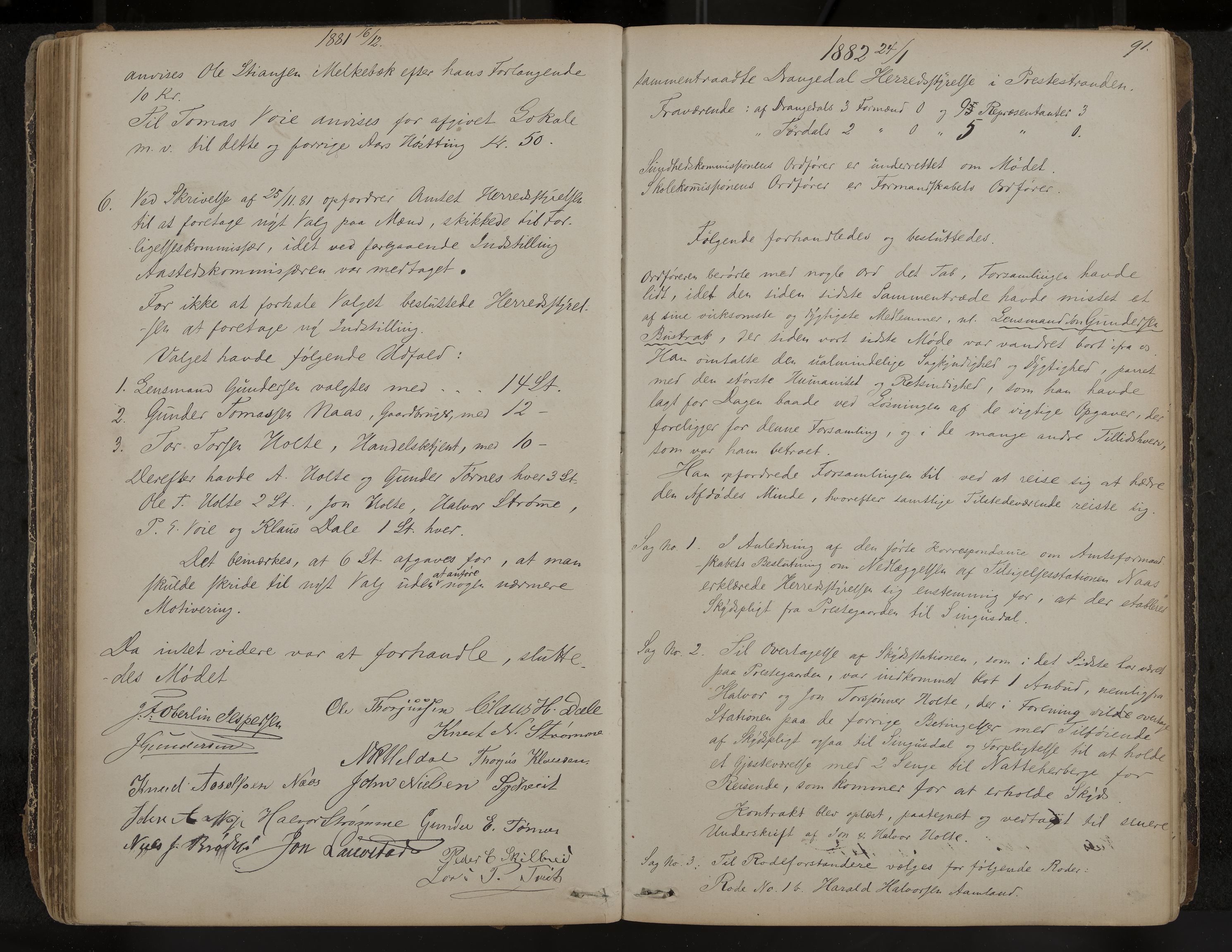 Drangedal formannskap og sentraladministrasjon, IKAK/0817021/A/L0002: Møtebok, 1870-1892, p. 91