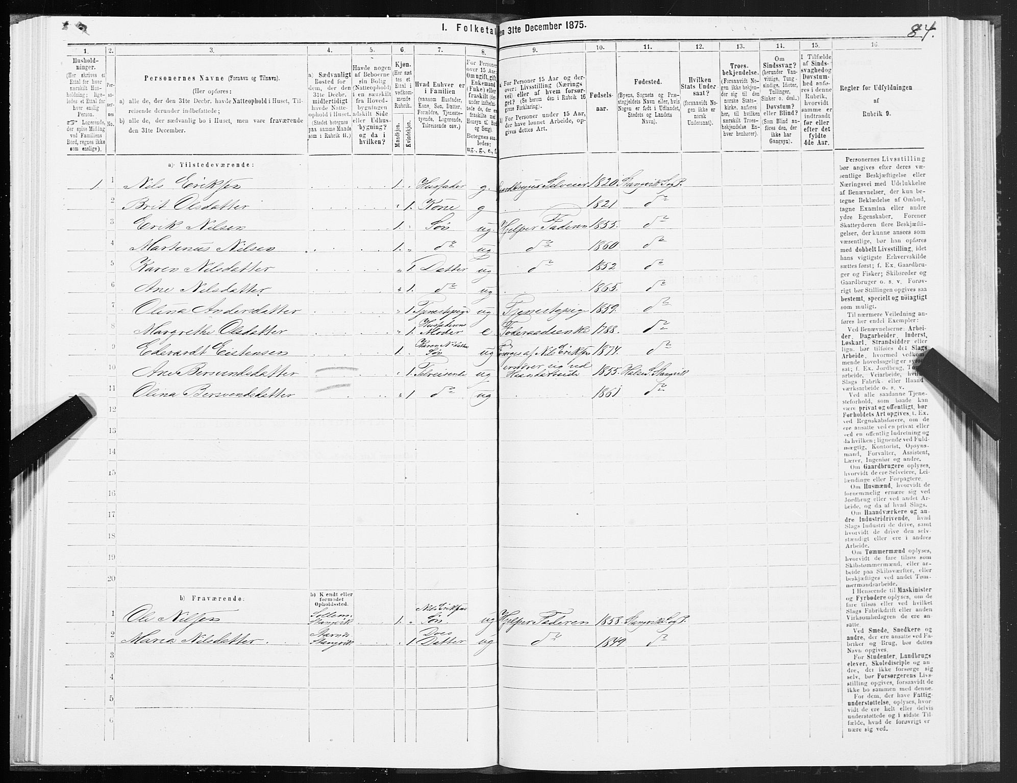 SAT, 1875 census for 1564P Stangvik, 1875, p. 2084