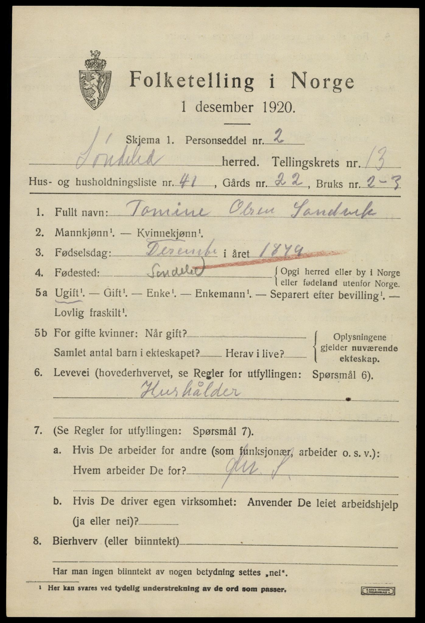 SAK, 1920 census for Søndeled, 1920, p. 6447