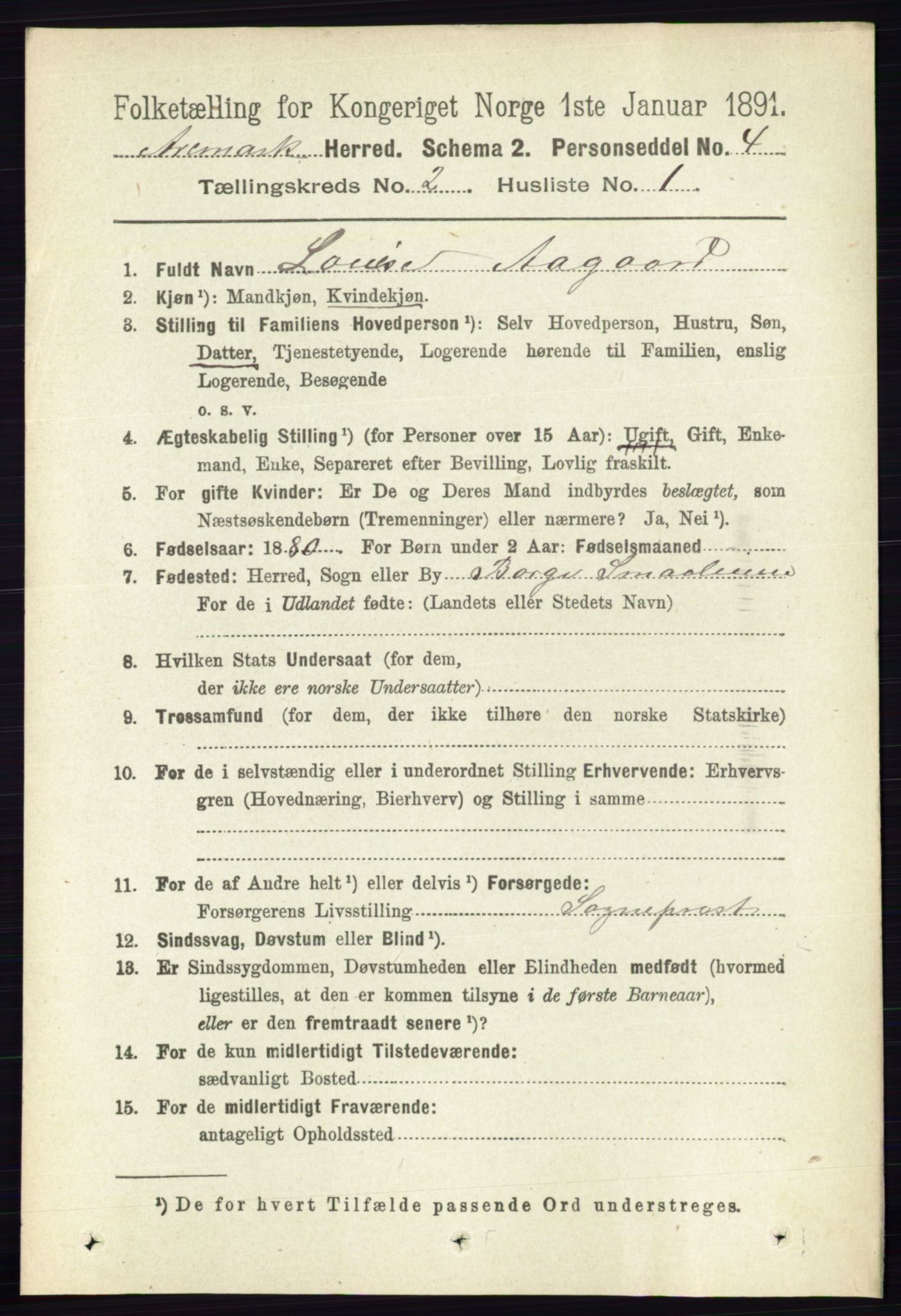 RA, 1891 census for 0118 Aremark, 1891, p. 873