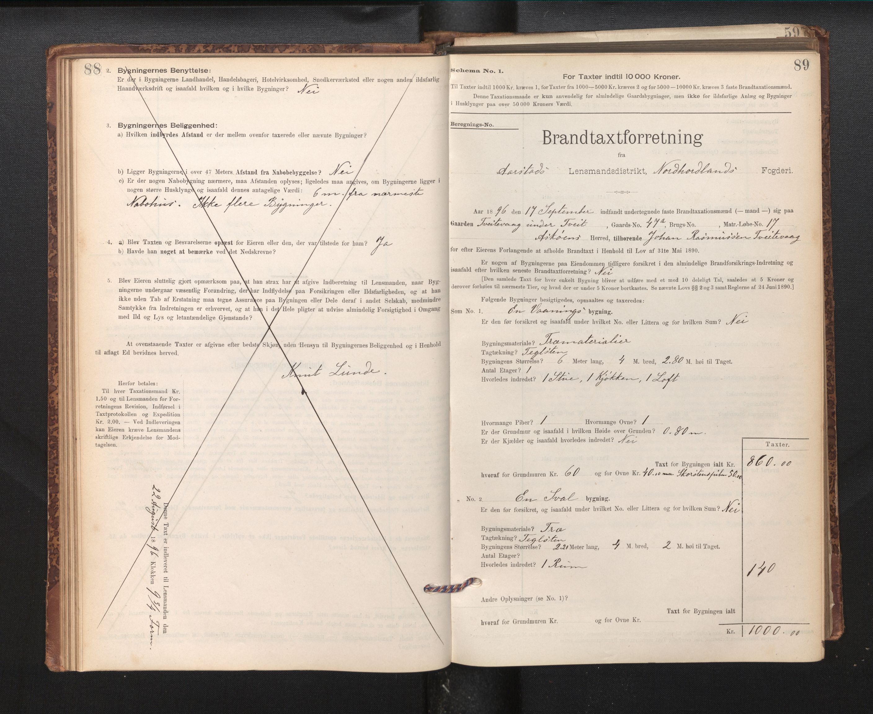 Lensmannen i Årstad, AV/SAB-A-36201/0012/L0011: Branntakstprotokoll,skjematakst, 1895-1901, p. 88-89