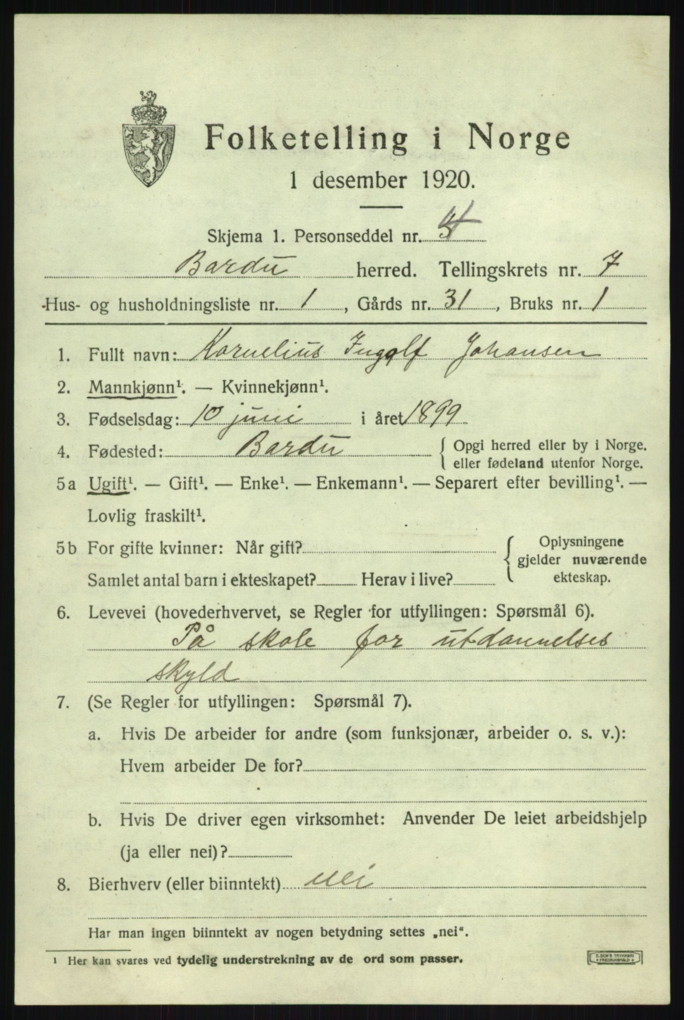 SATØ, 1920 census for Bardu, 1920, p. 2731