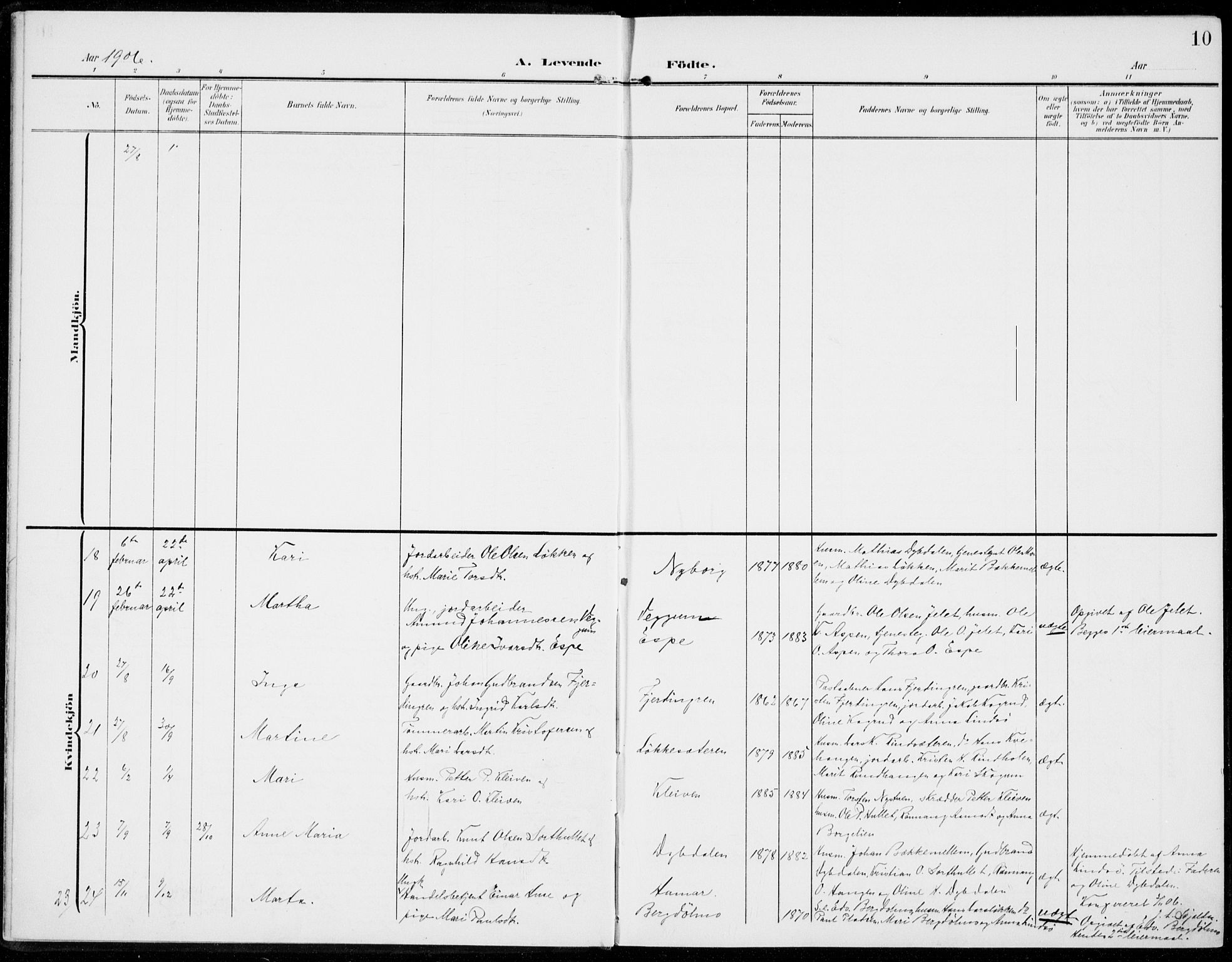 Sel prestekontor, SAH/PREST-074/H/Ha/Haa/L0001: Parish register (official) no. 1, 1905-1922, p. 10