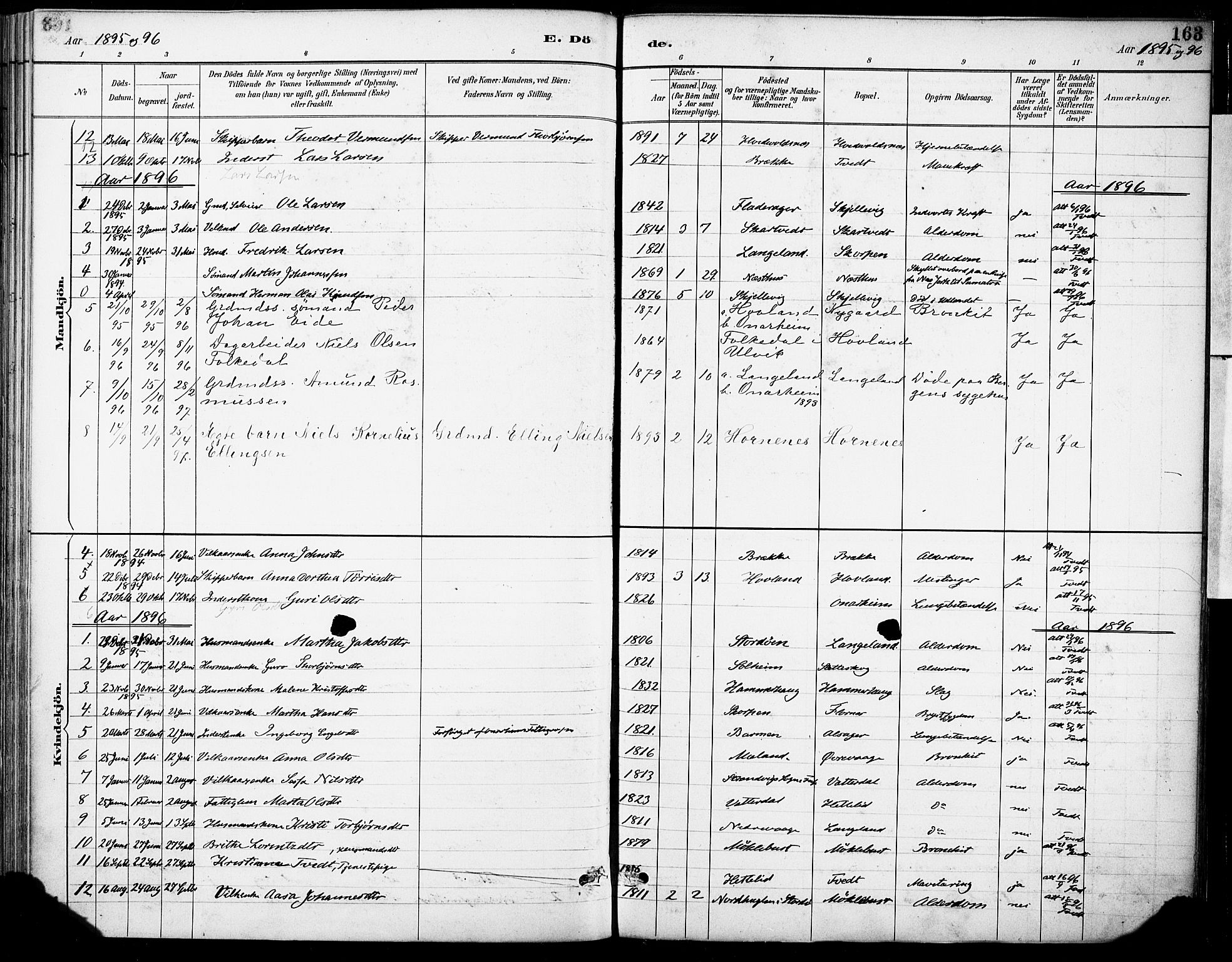 Tysnes sokneprestembete, SAB/A-78601/H/Haa: Parish register (official) no. C 1, 1887-1912, p. 163