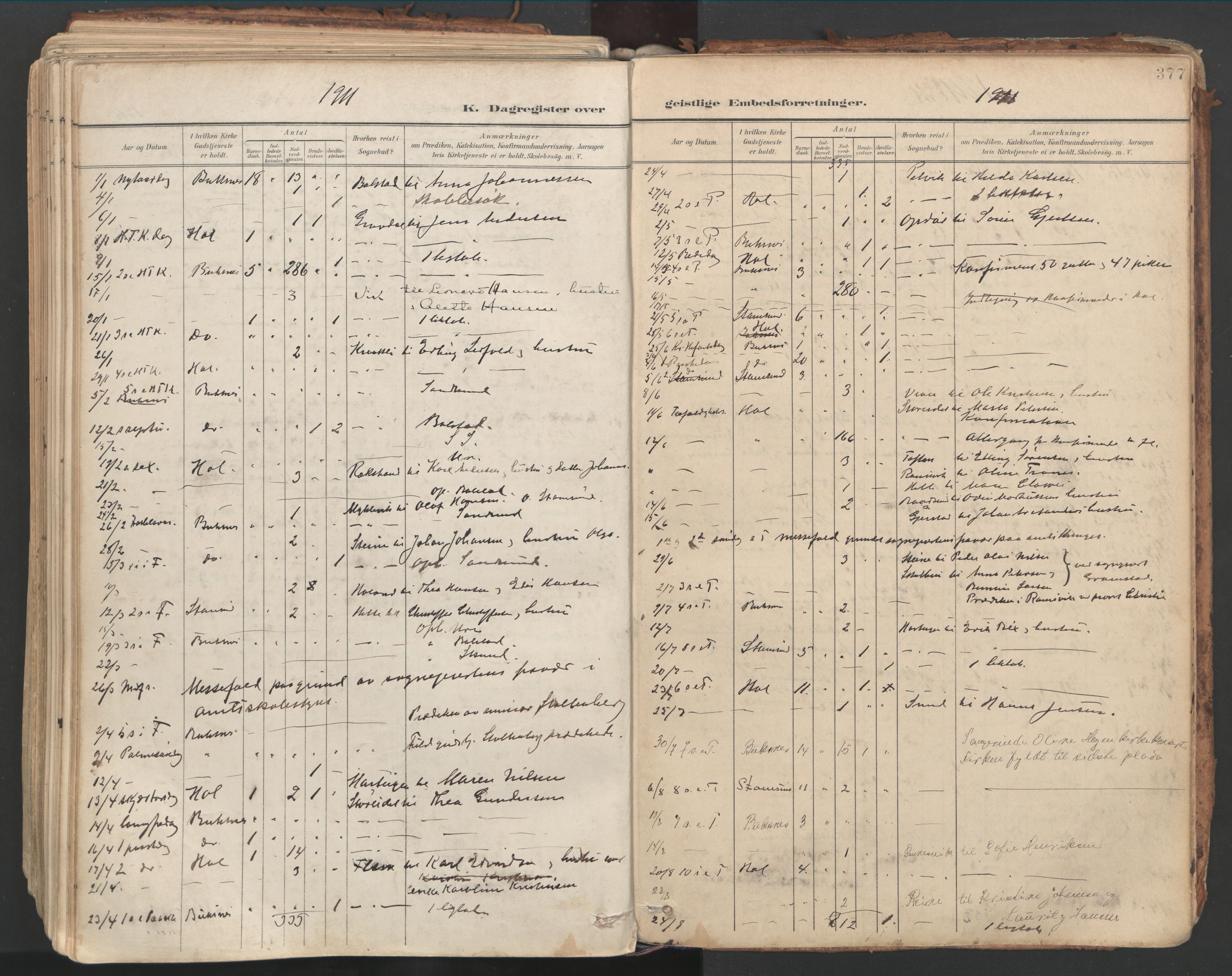Ministerialprotokoller, klokkerbøker og fødselsregistre - Nordland, SAT/A-1459/881/L1154: Parish register (official) no. 881A07, 1907-1918, p. 377