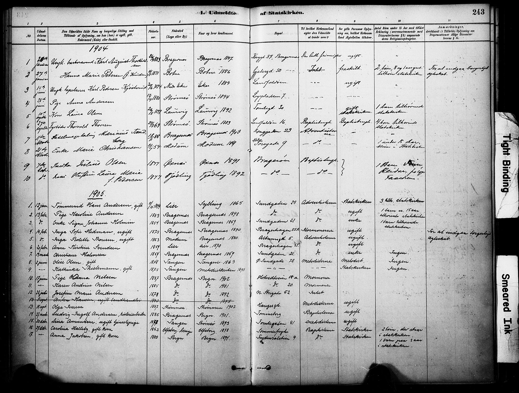 Bragernes kirkebøker, AV/SAKO-A-6/F/Fc/L0005: Parish register (official) no. III 5, 1878-1890, p. 243